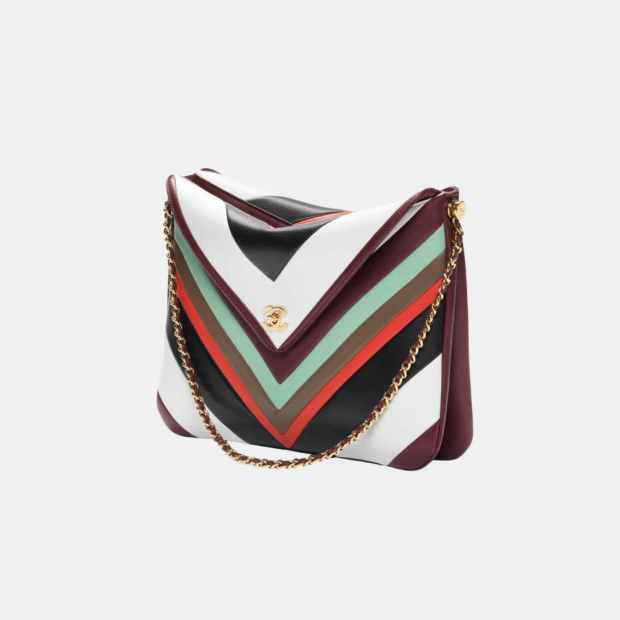 Chanel Large Hob Bag Lamb & Gold-Plated Metal White/Black/Red & Light Green, front