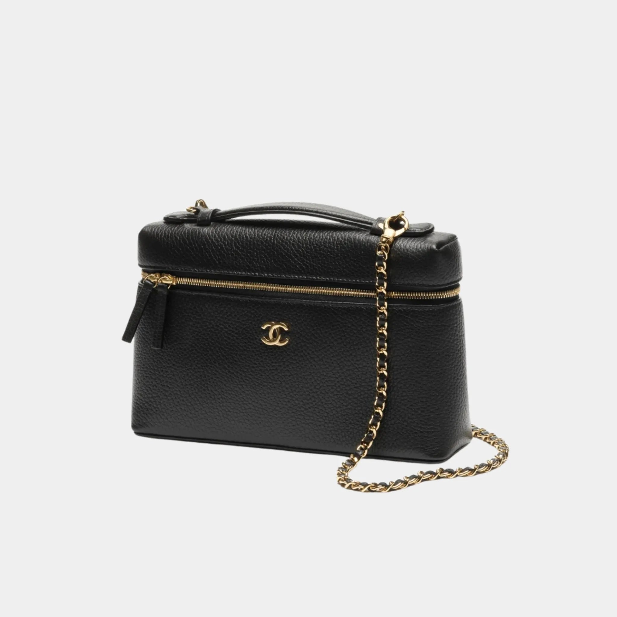 Chanel Large Vanity with chain in Black Grained Calfskin, Side