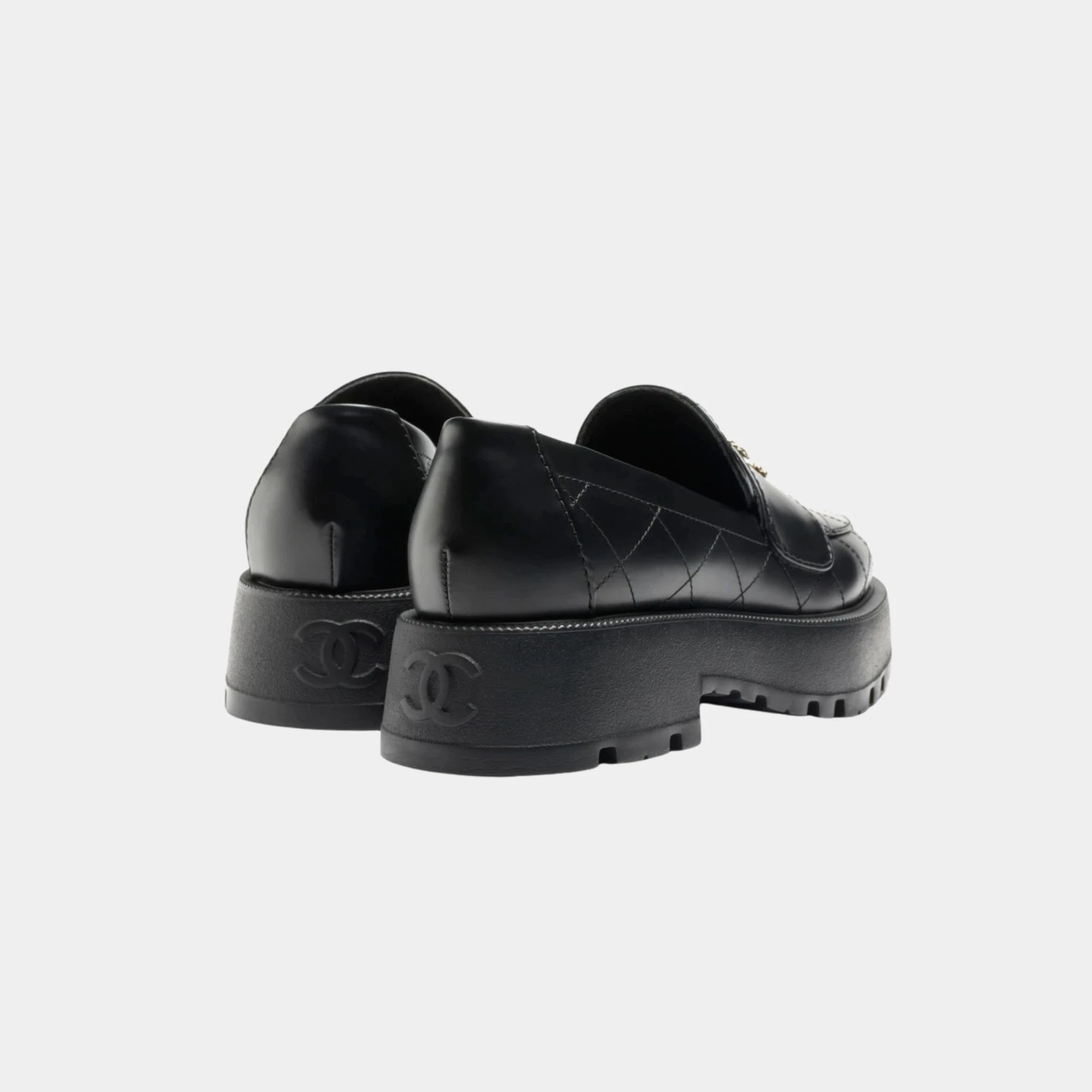 Chanel Loafers in Black Calfskin, Black, Back