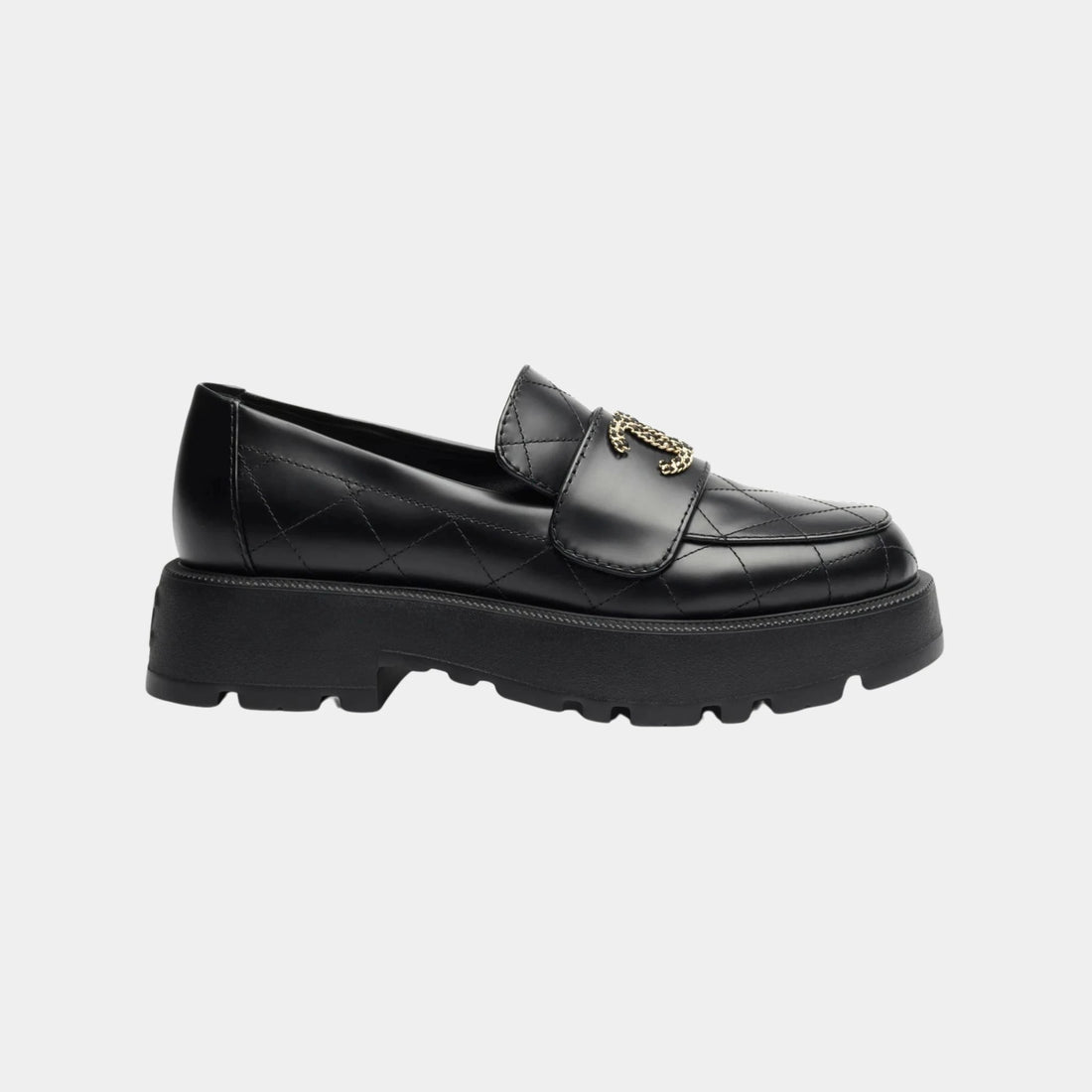 Chanel Loafers in Black Calfskin, Black, Side