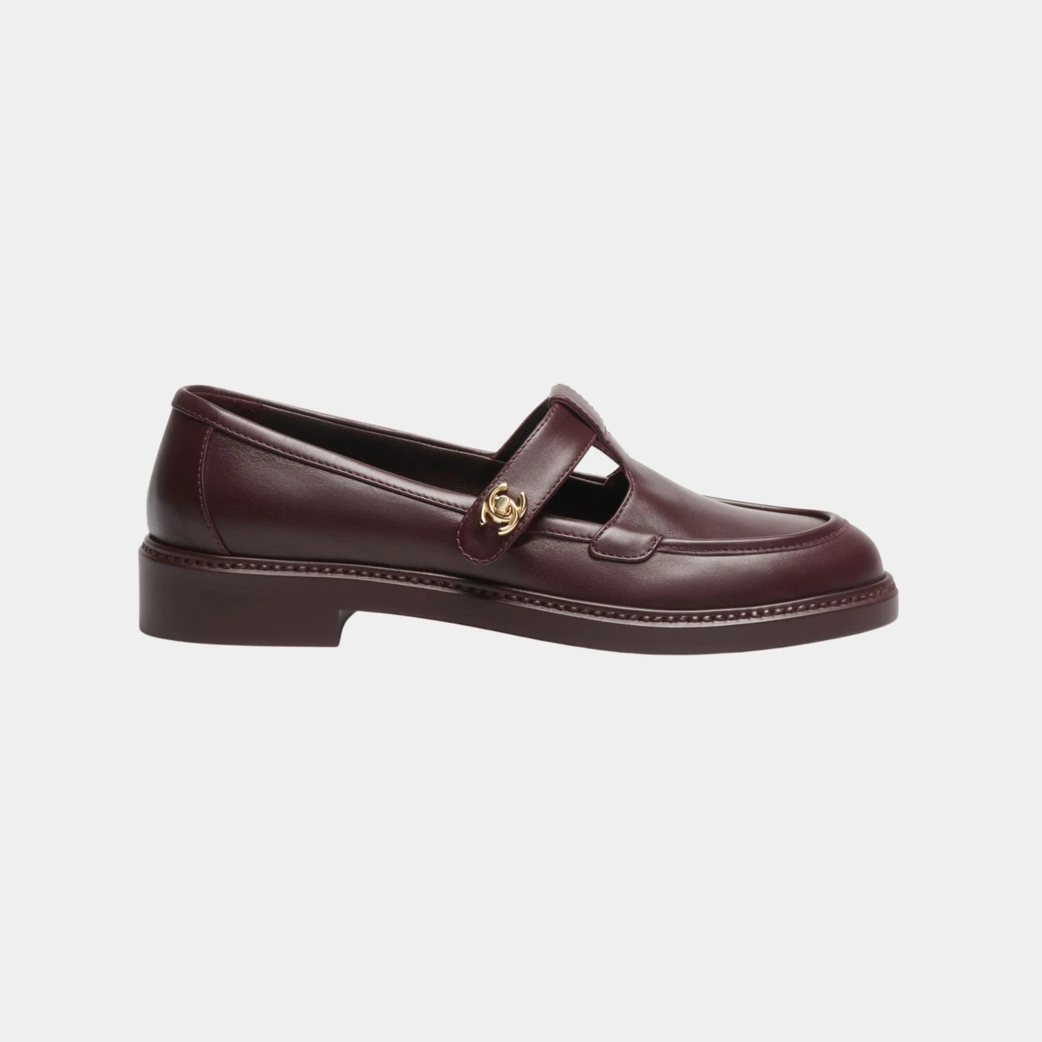 Chanel Loafers in Calfskin, Bordeaux, Side