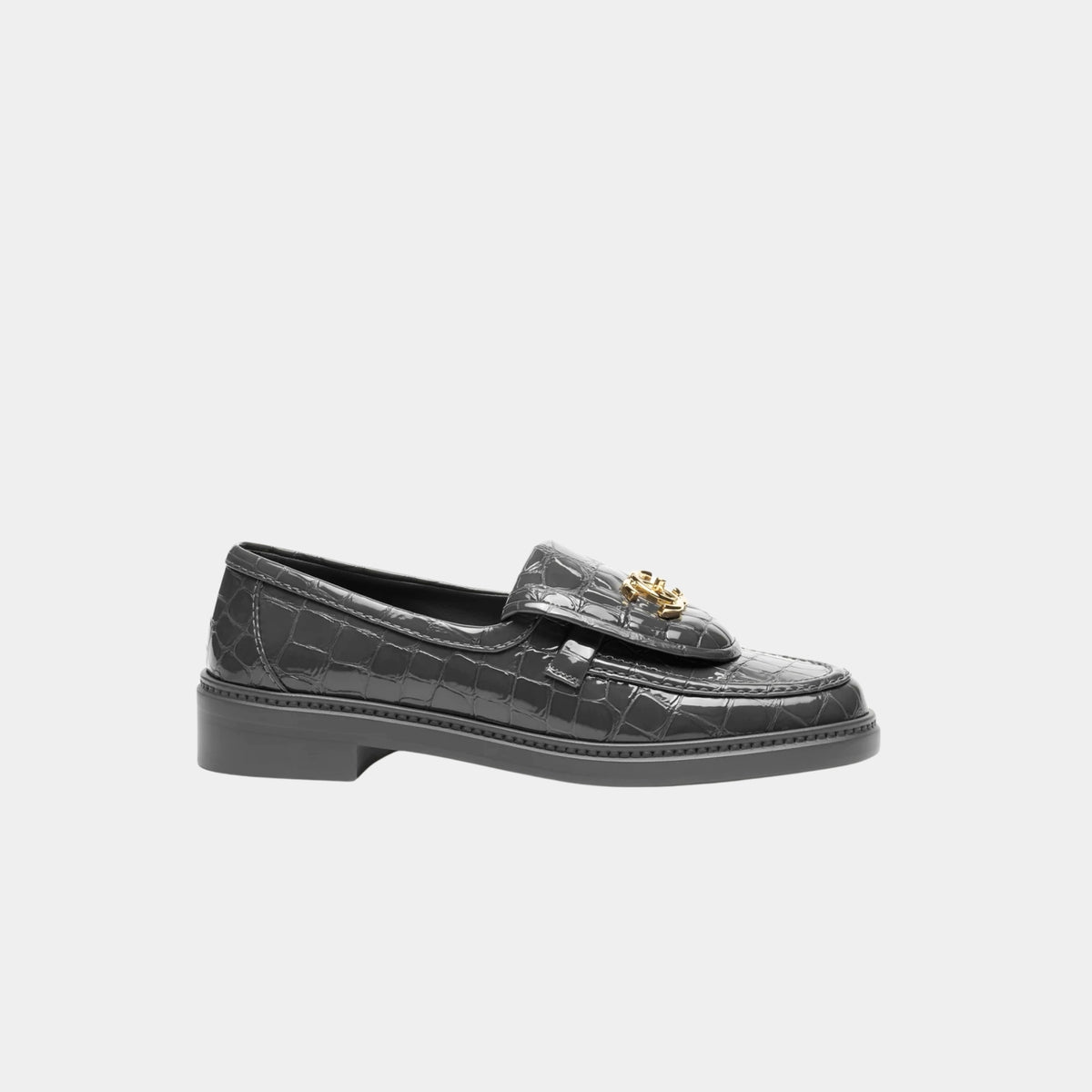 Chanel Loafers Crocodile Embossed Patent Calfskin Dark Grey