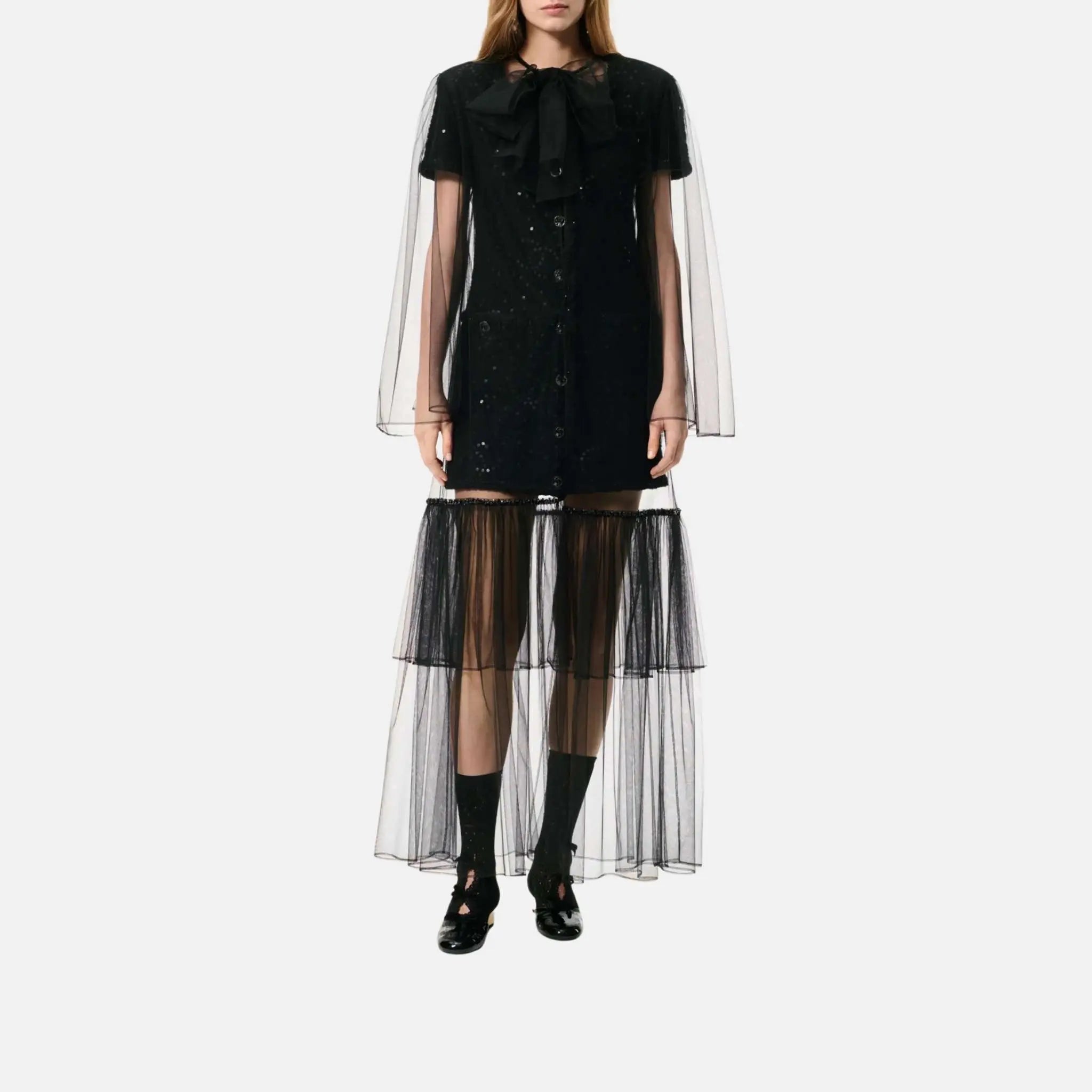 Chanel Long Dress Sequin Embroidered Tulle