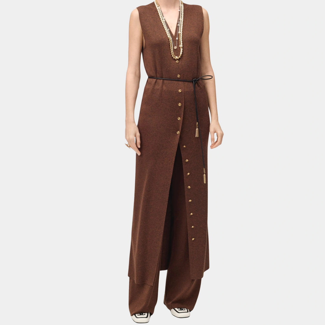 Chanel Long Dress Silk Dark Brown