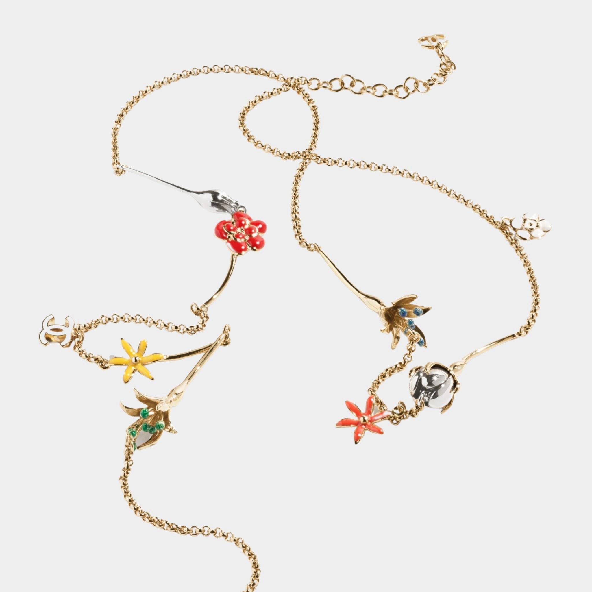 Chanel Long Necklace Metal & Resin Golden Silvery & Multicolor