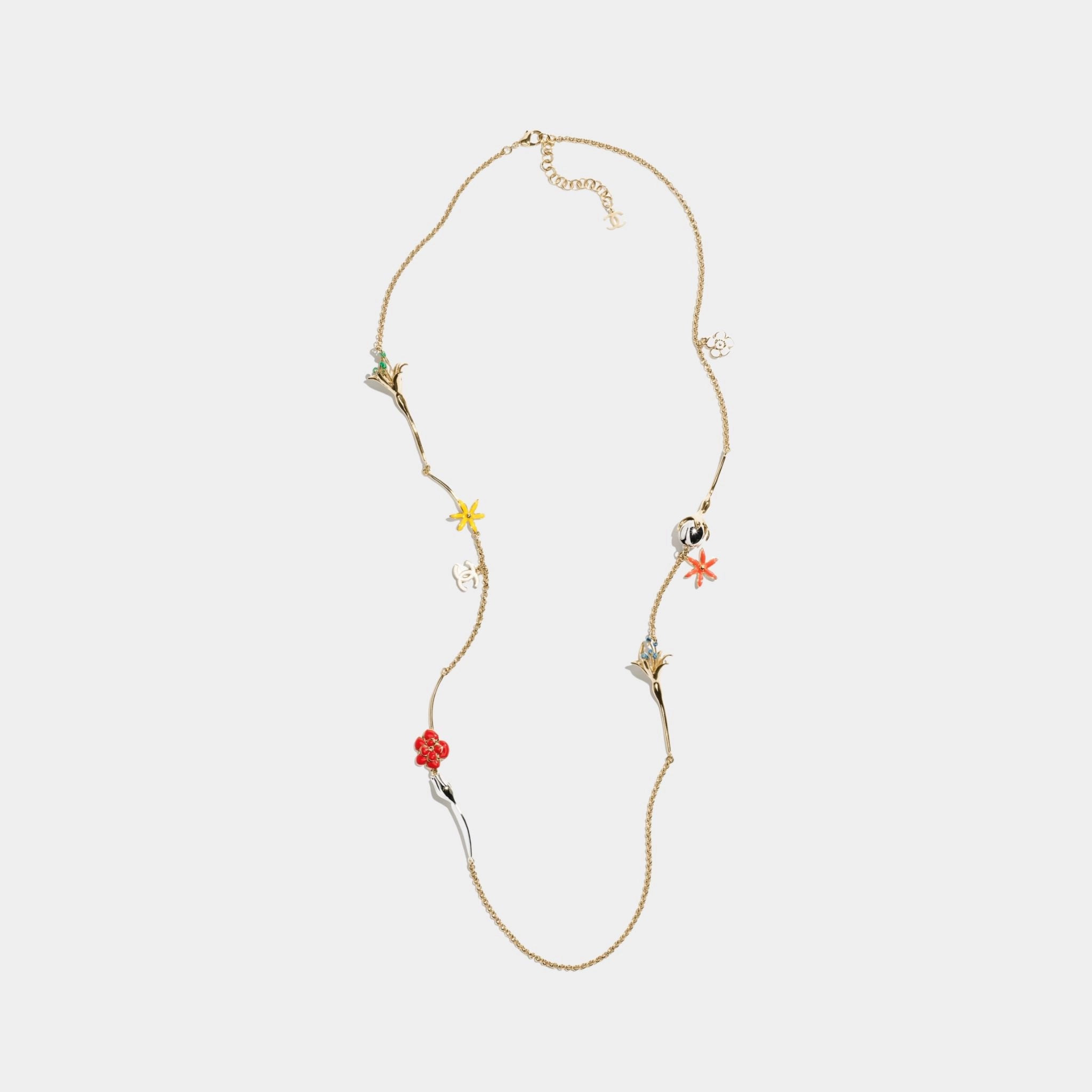 Chanel Long Necklace Metal & Resin Golden Silvery & Multicolor
