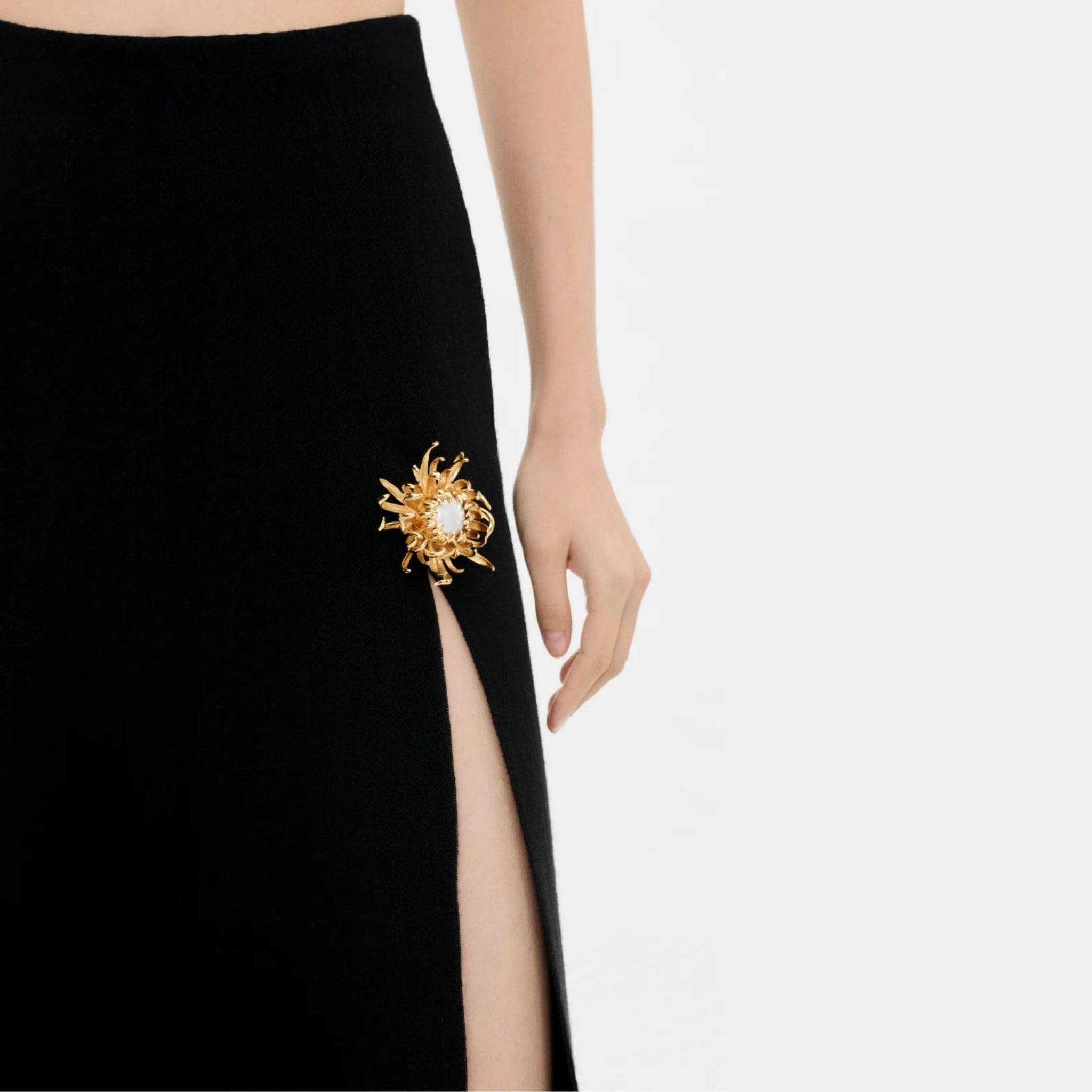 Chanel Long Skirt Wool & Silk Black