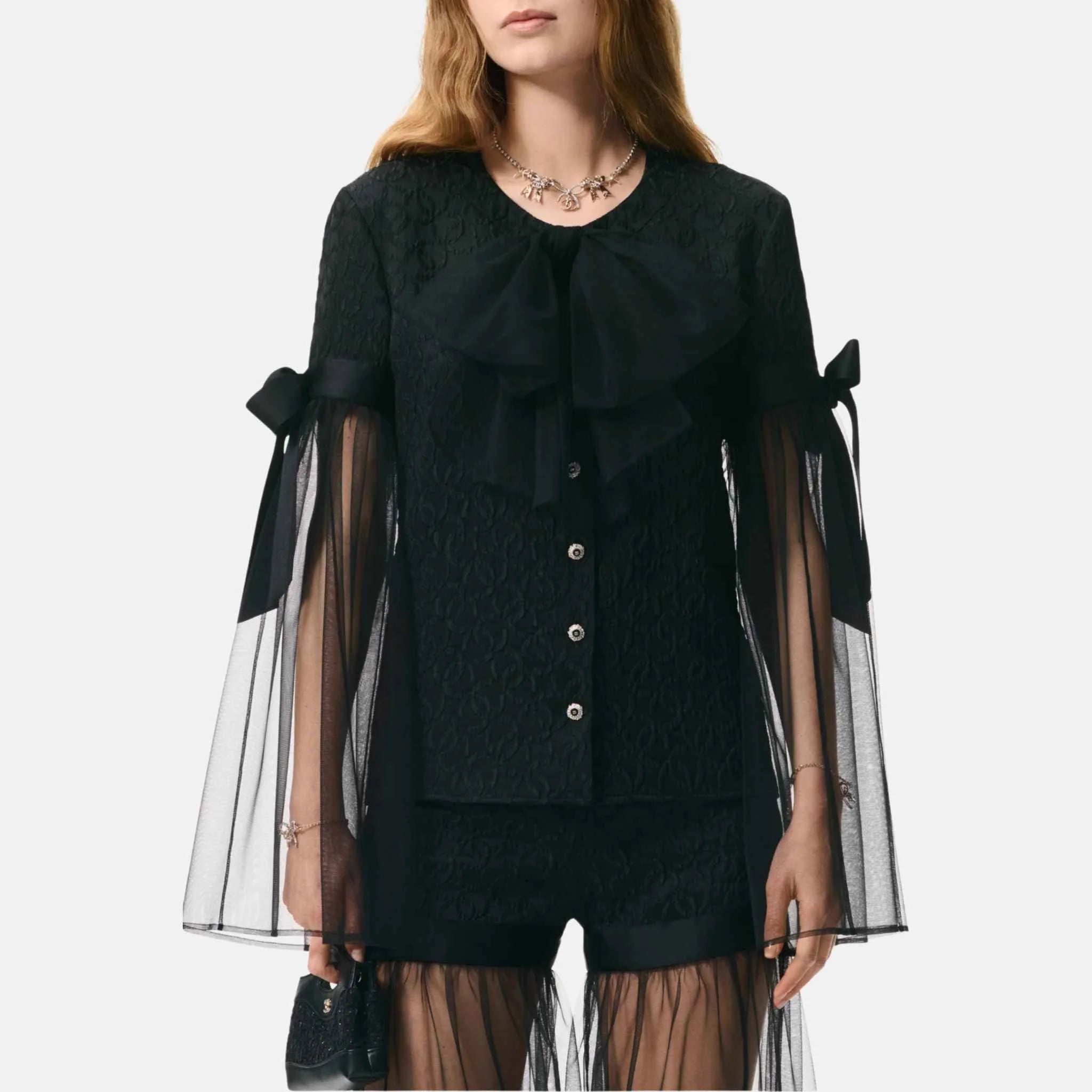 Chanel Long Sleeved Blouse Silk Crepe Jacquard