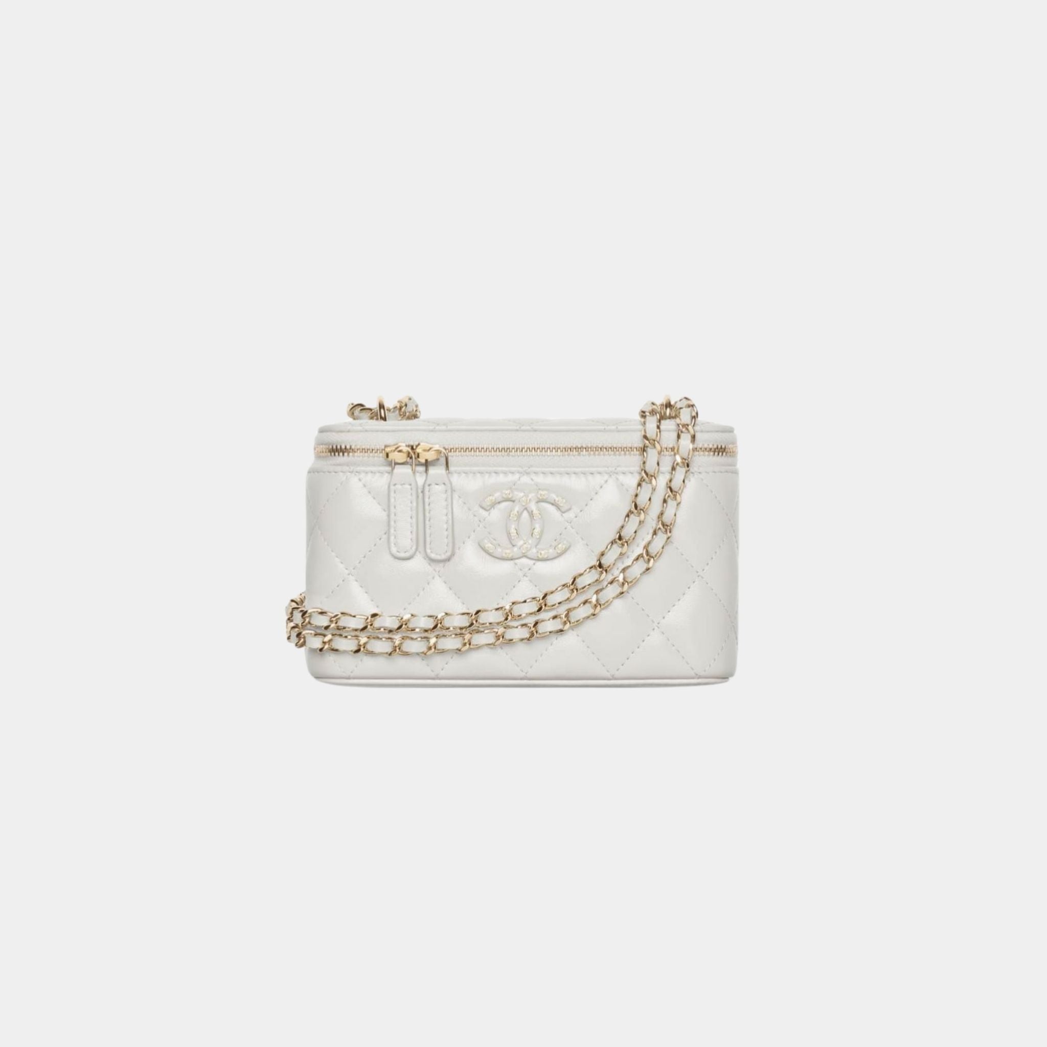 Chanel Long Vanity with Gold Tone Metal Chain in Shiny Lambskin, White