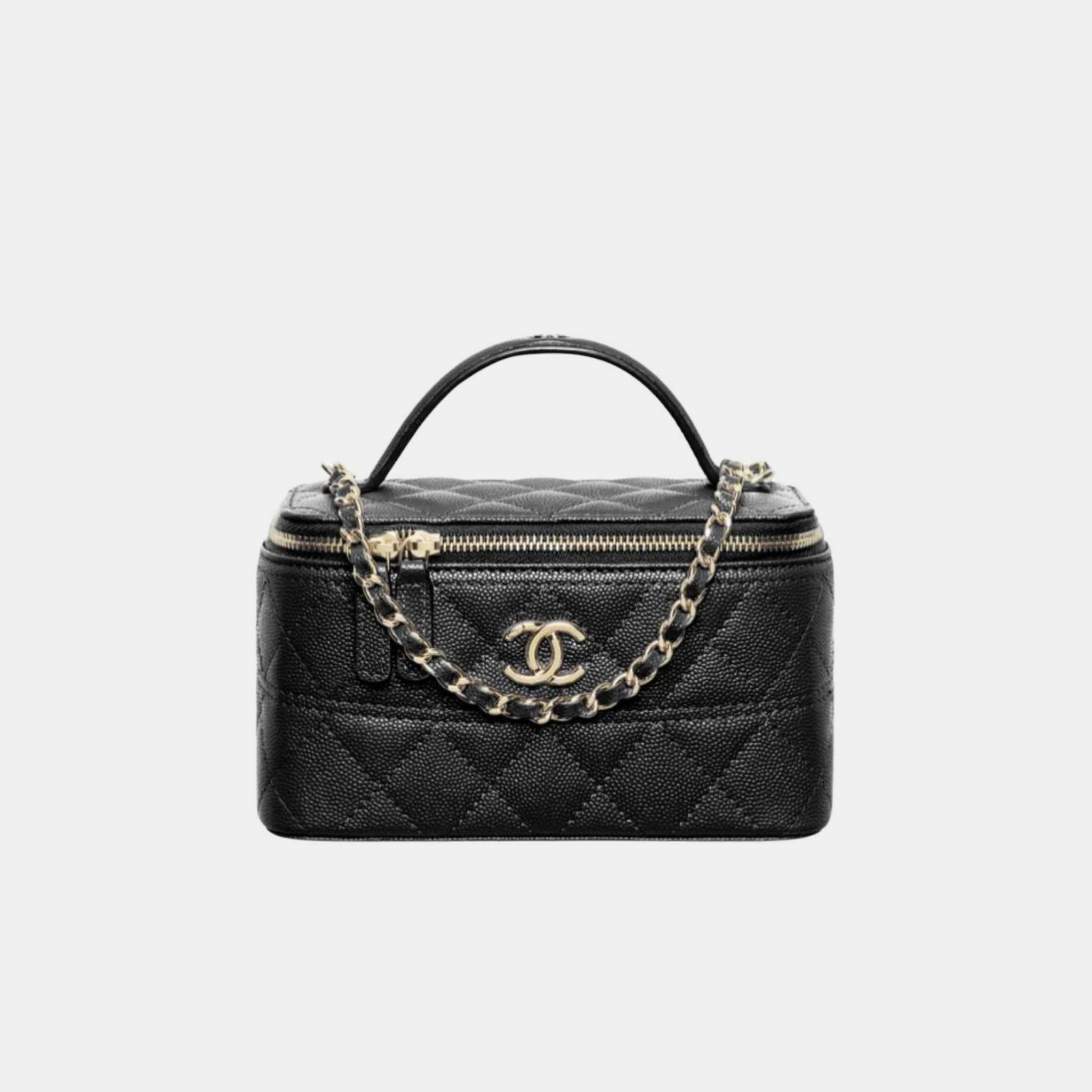 Chanel Long Vanity with Chain in Grained Calfskin and Gold Tone Metal, Black