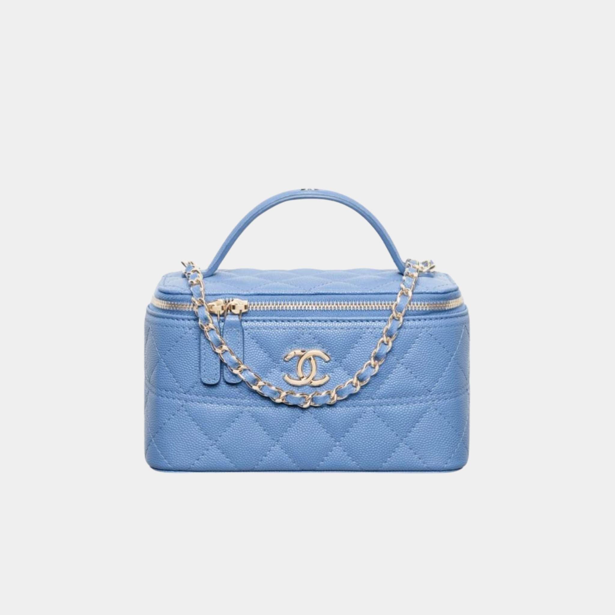 Chanel Long Vanity with Chain in Grained Calfskin and Gold Tone Metal, Blue