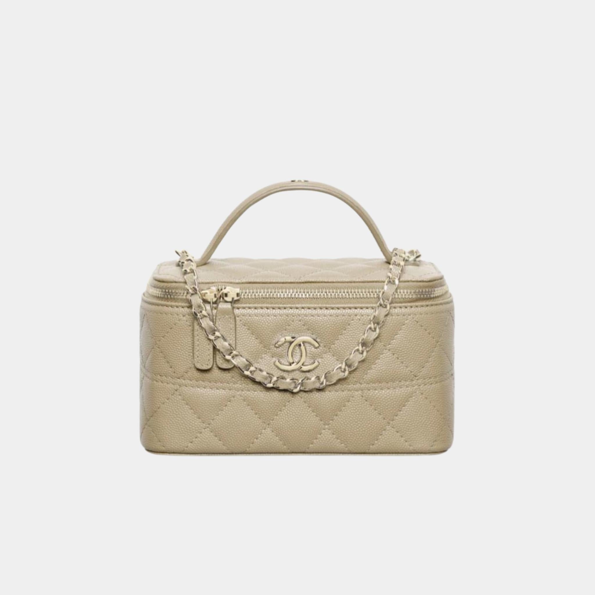 Chanel Long Vanity with Chain in Grained Calfskin and Gold Tone Metal, Khaki