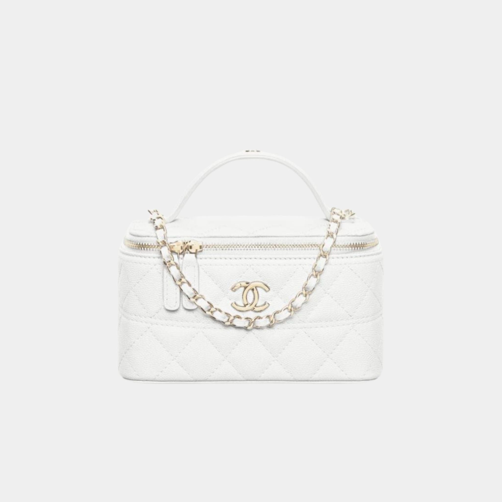 Chanel Long Vanity with Chain in Grained Calfskin and Gold Tone Metal, White