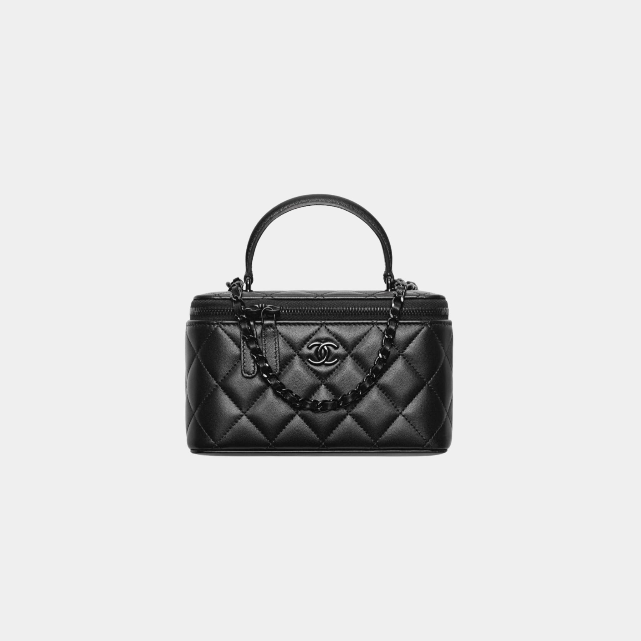 Chanel Long Vanity with Chain in Lambskin with Black Tone Metal, Black