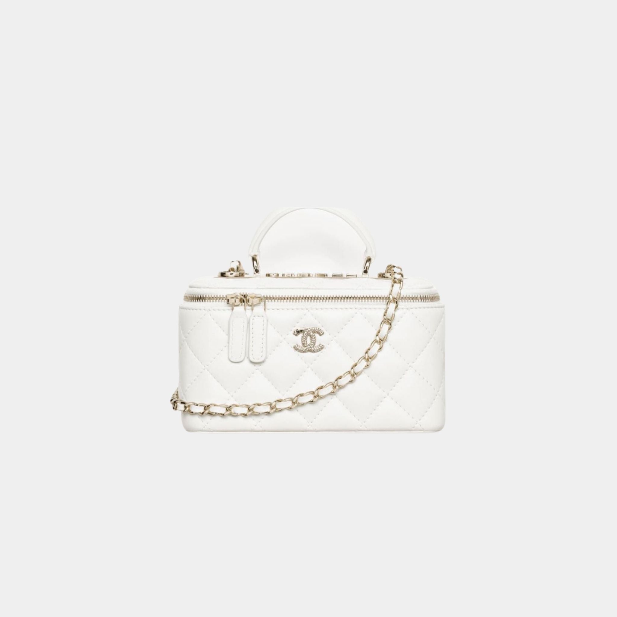 Chanel Long Vanity with Chain in Lambskin and Diamante, White
