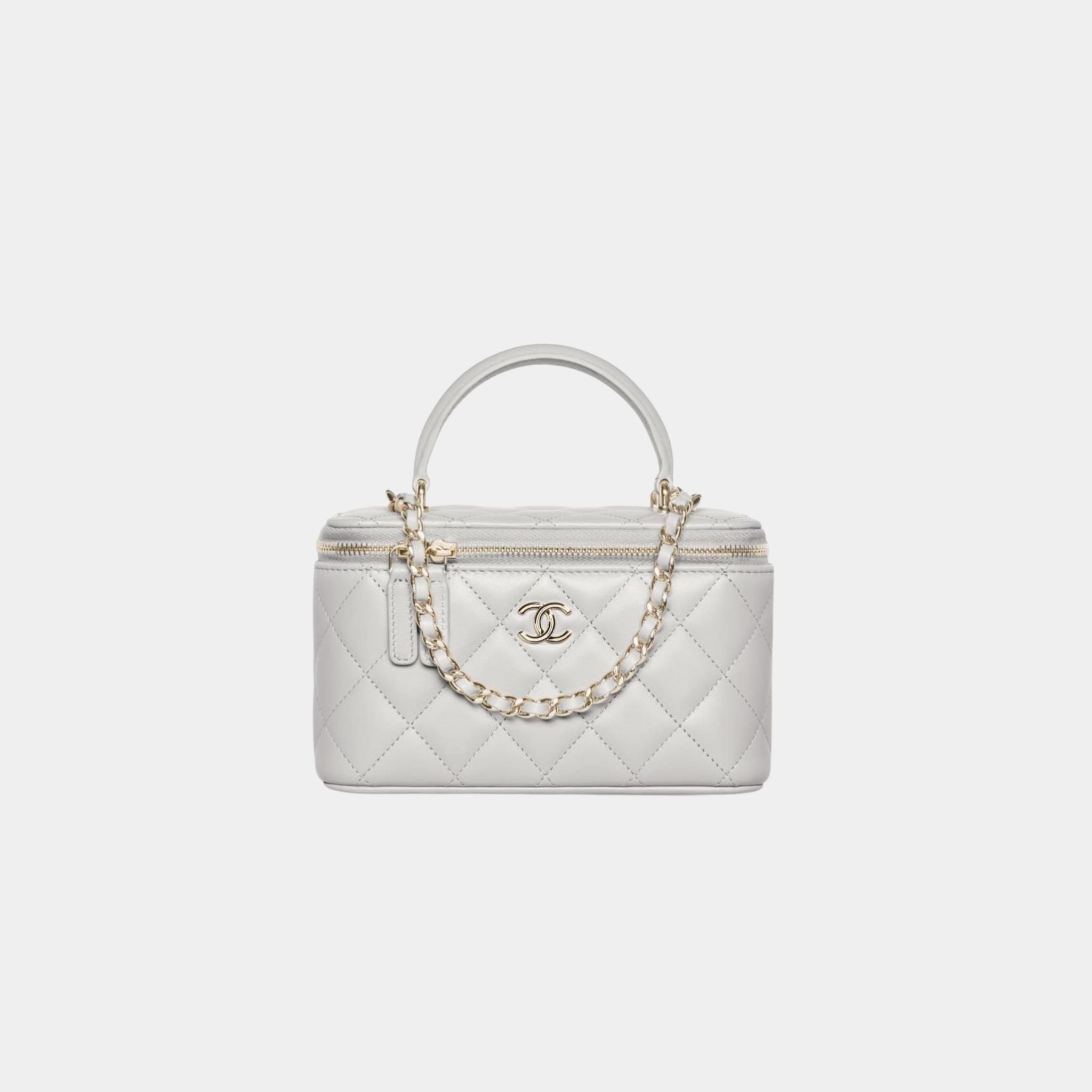 Chanel Long Vanity With Chain Lambskin, Grey