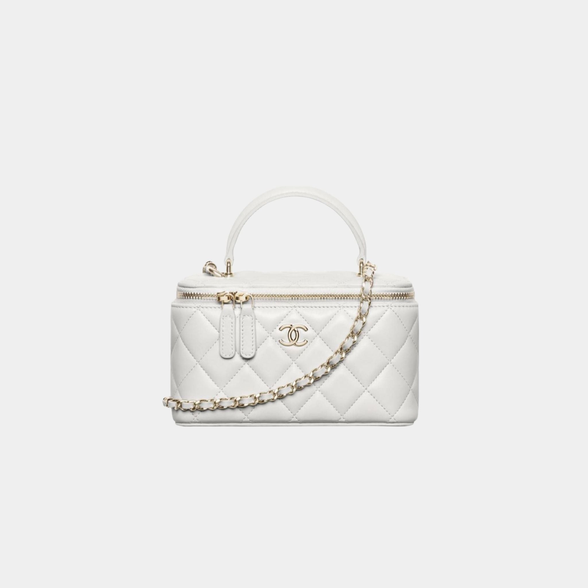 Chanel Long Vanity With Chain Lambskin, Light Grey