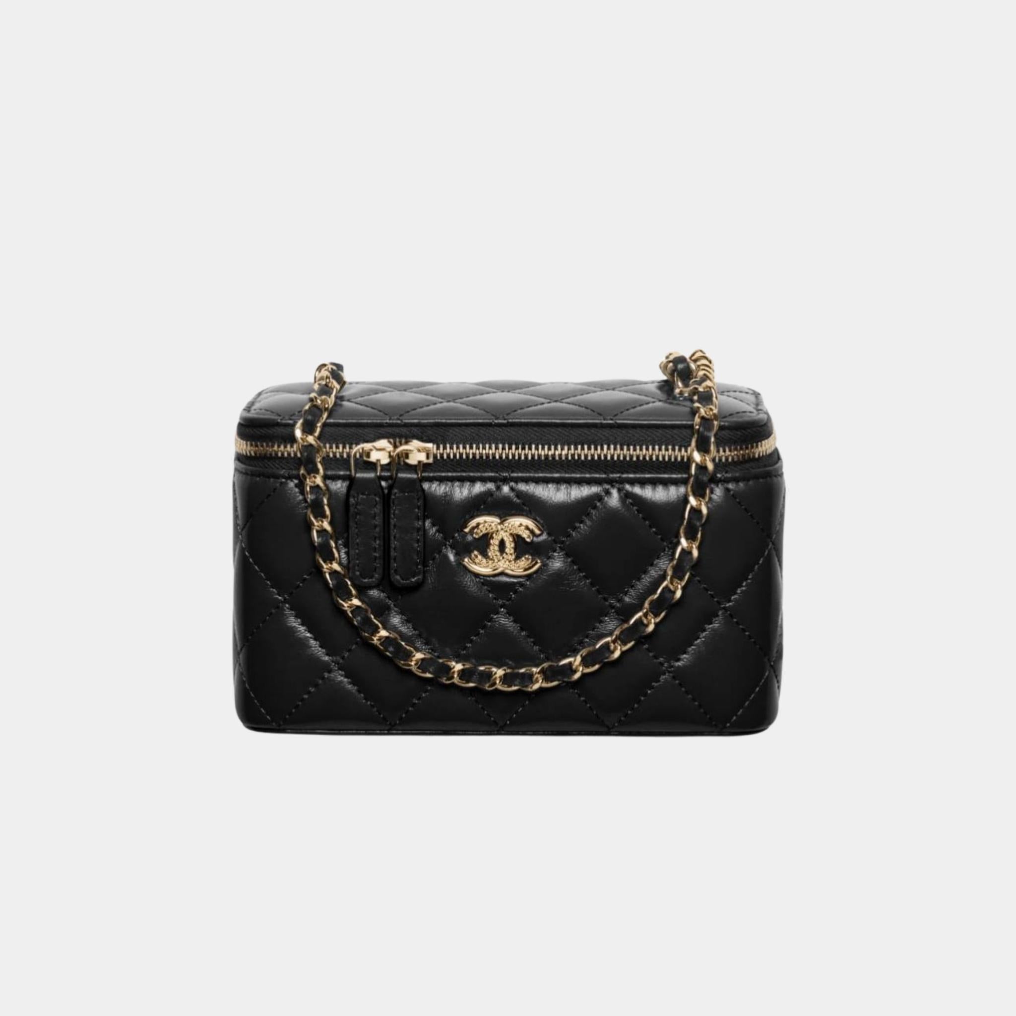 Chanel Long Vanity with Chain in Shiny Lambskin and Gold Tone, Black
