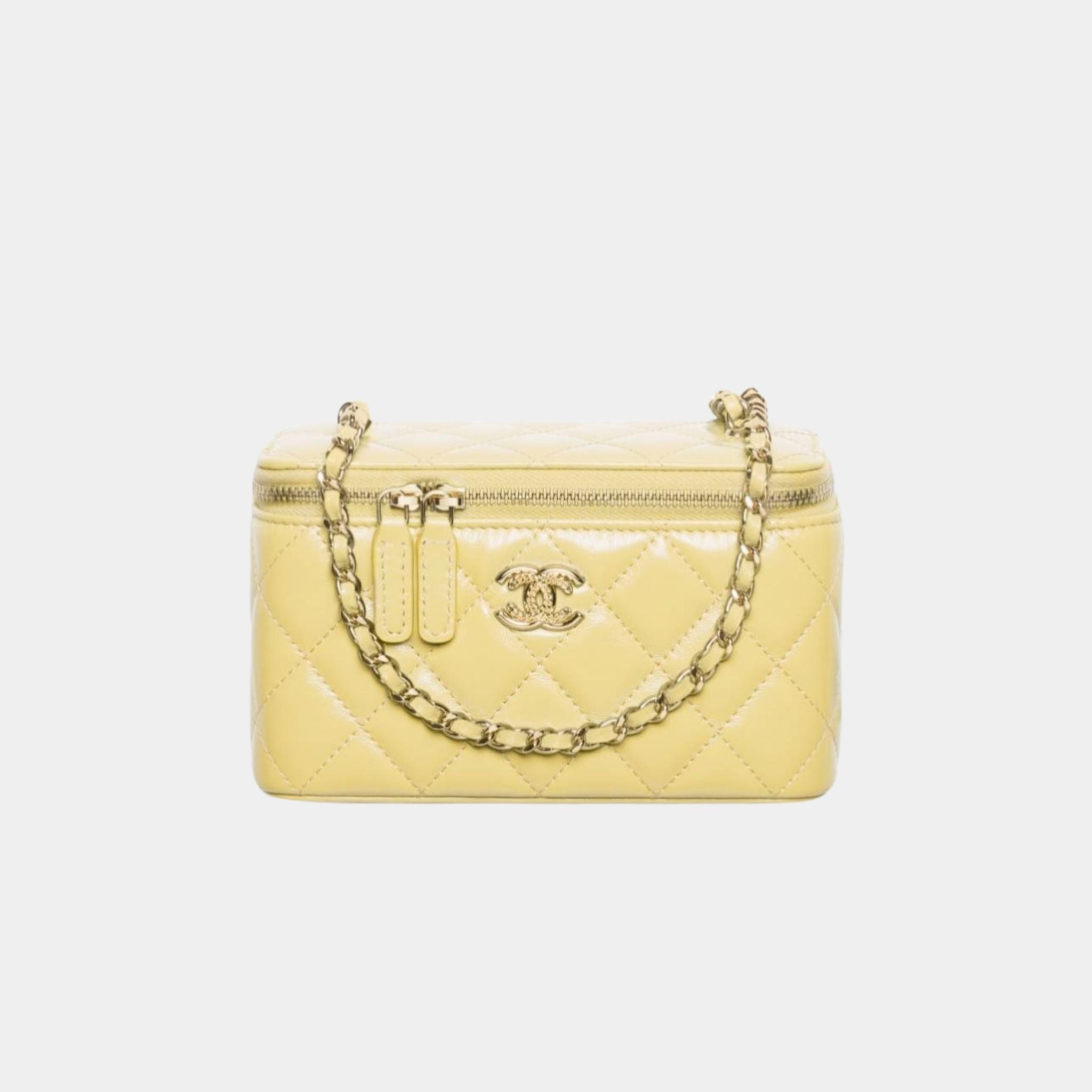 Chanel Long Vanity with Chain in Shiny Lambskin and Gold Tone, Light Yellow