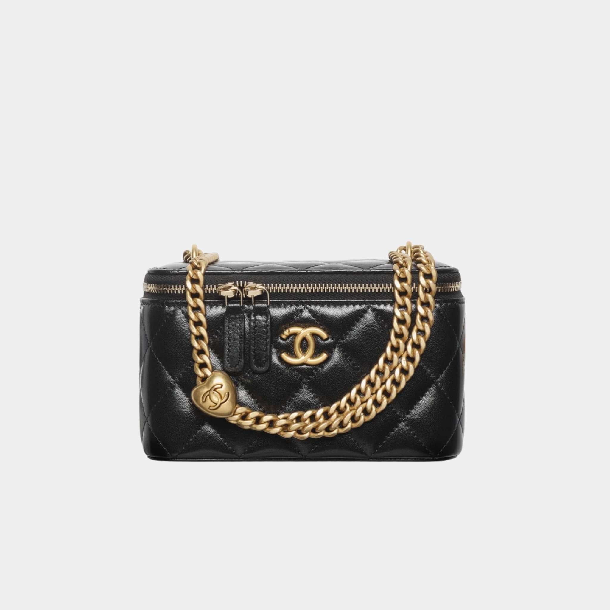 Chanel Long Vanity with Chain in Shiny Lambskin and Gold Tone Metal, Black