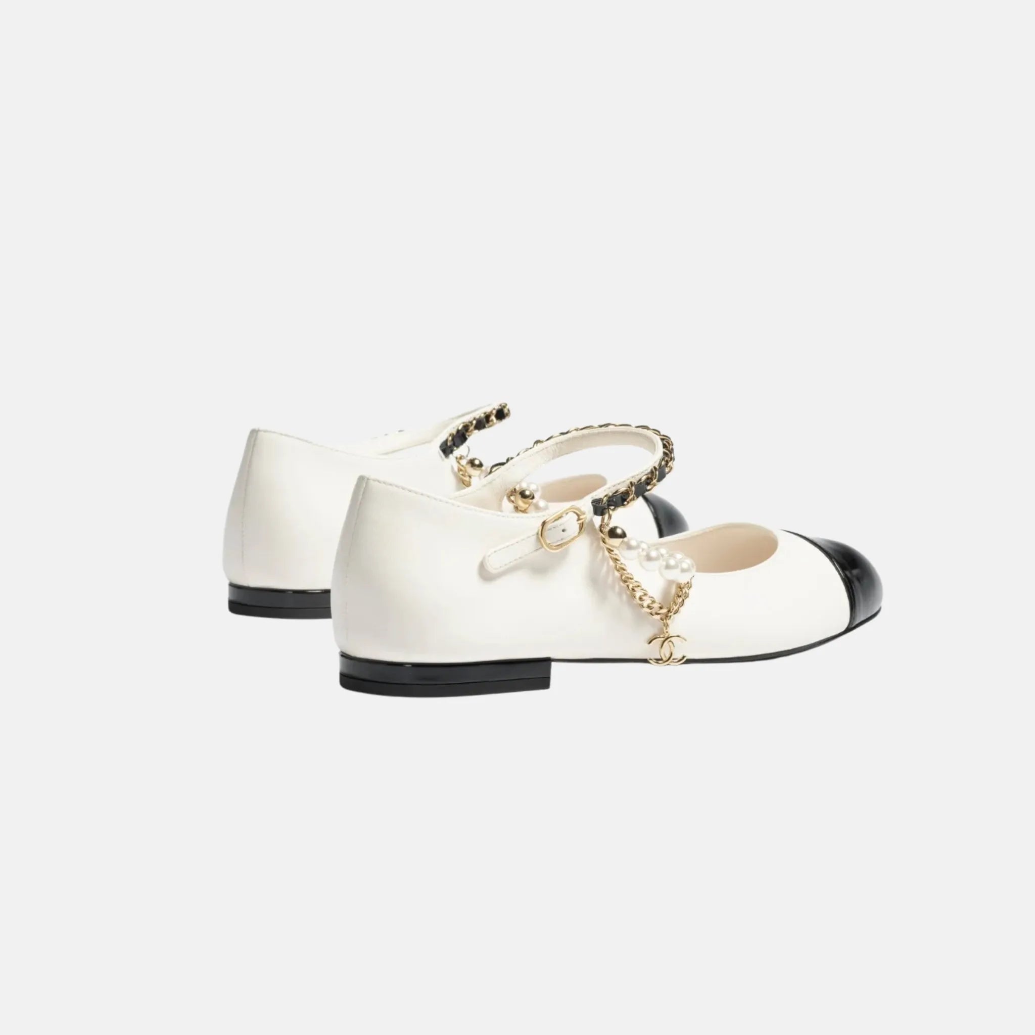Chanel Mary Janes in Lambskin and Patent Calfskin with Pearls, Back