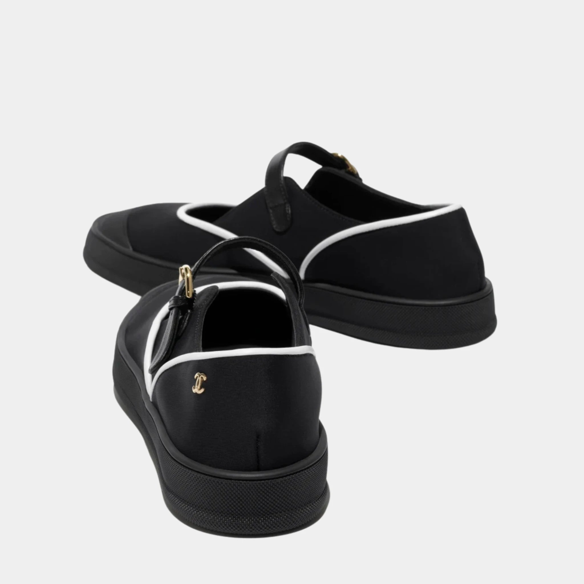Chanel Mary Janes in Mixed Fibers & Rubber, Black, White, Back