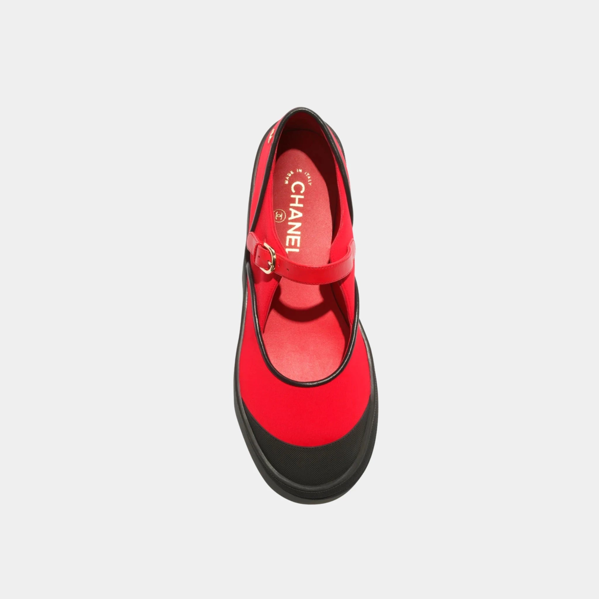 Chanel Mary Janes in Mixed Fibers & Rubber, Red, Black, Top