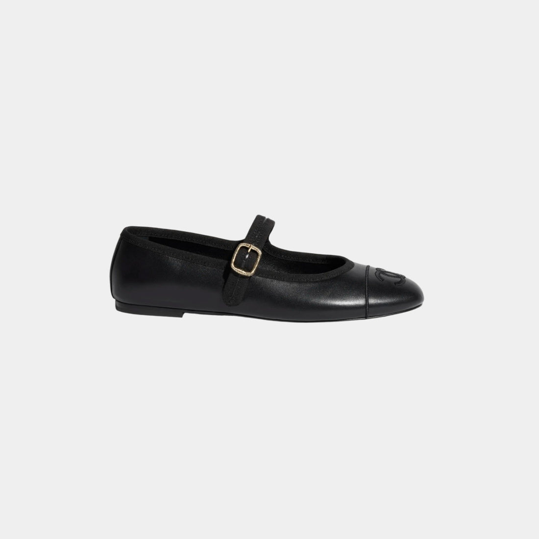 Chanel Mary Janes Lambskin Black Flats, Side