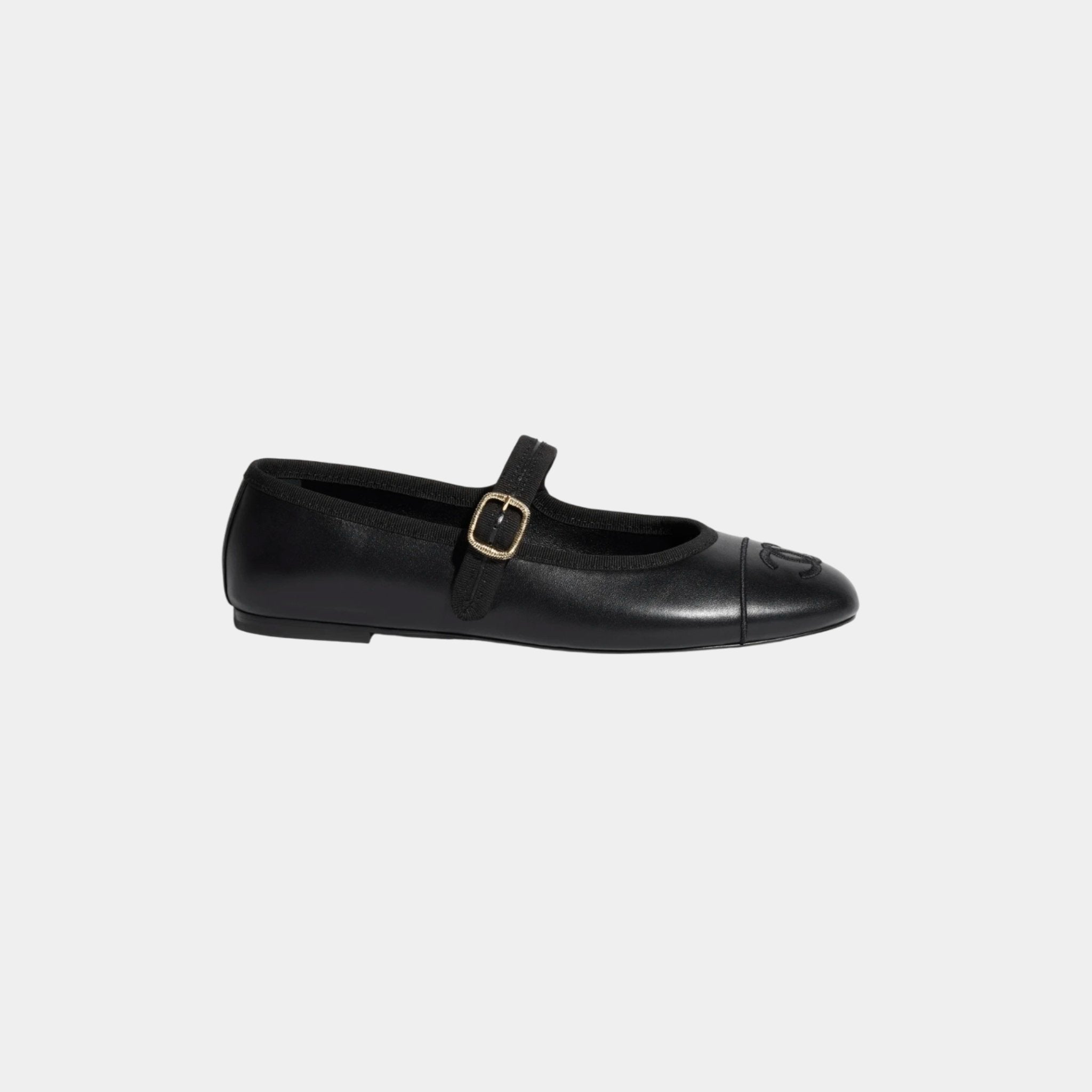 Chanel Mary Janes Lambskin Black Flats, Side