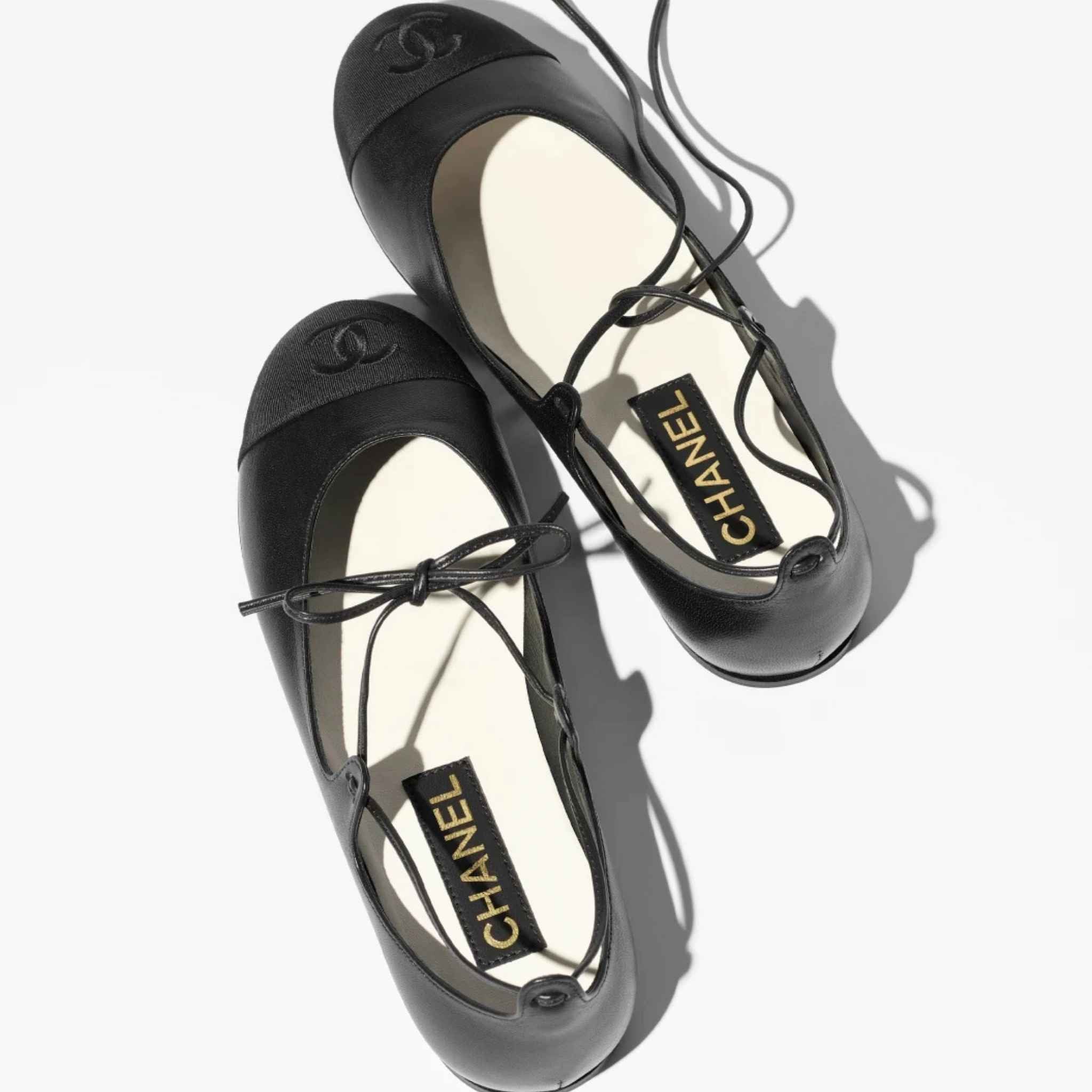 Chanel Mary Janes Lambskin & Grosgrain, Black, Top