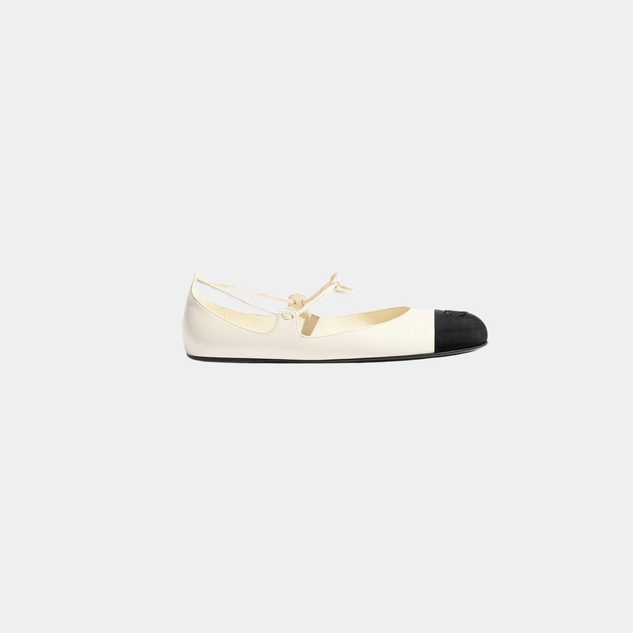 Chanel Mary Janes Lambskin & Grosgrain, Ivory, Side