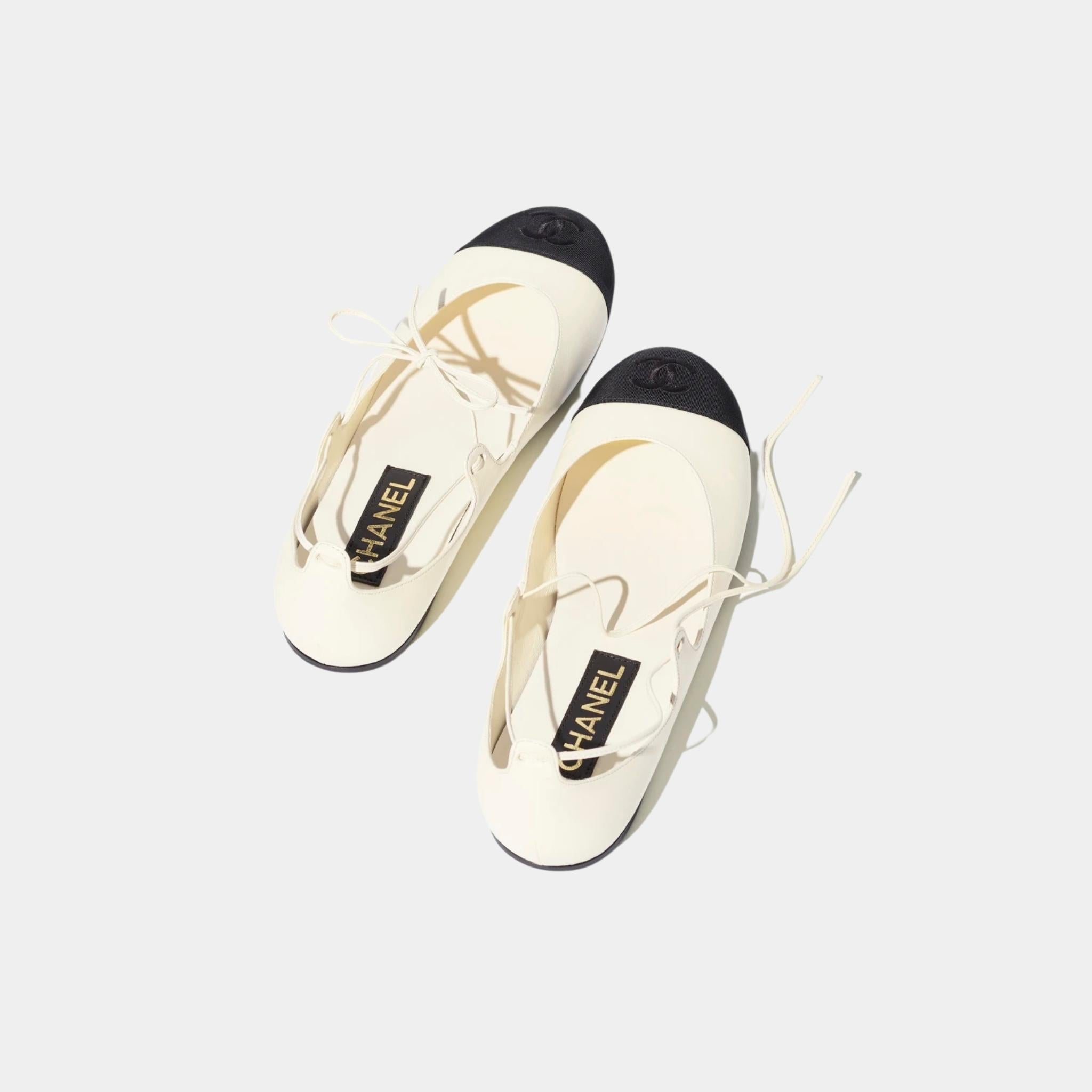 Chanel Mary Janes Lambskin & Grosgrain, Ivory, Top