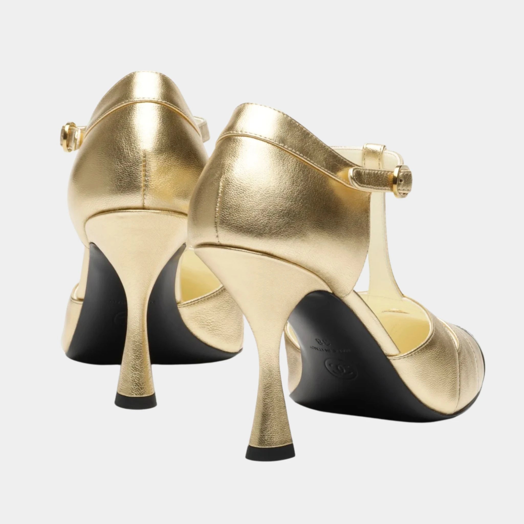 Chanel Mary Janes Laminated Lamb & Lamb Gold & black