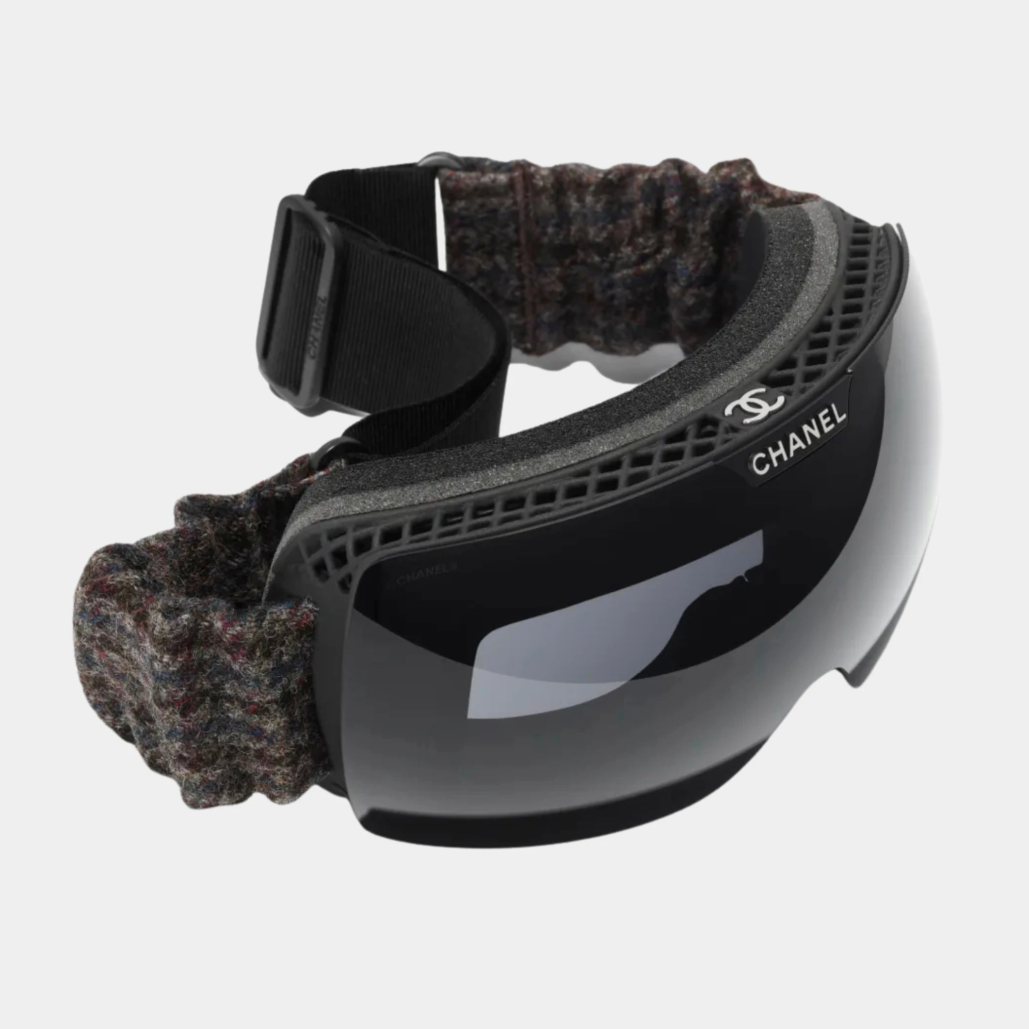 Chanel Mask Glasses in Nylon and Tweed, Grey, Top