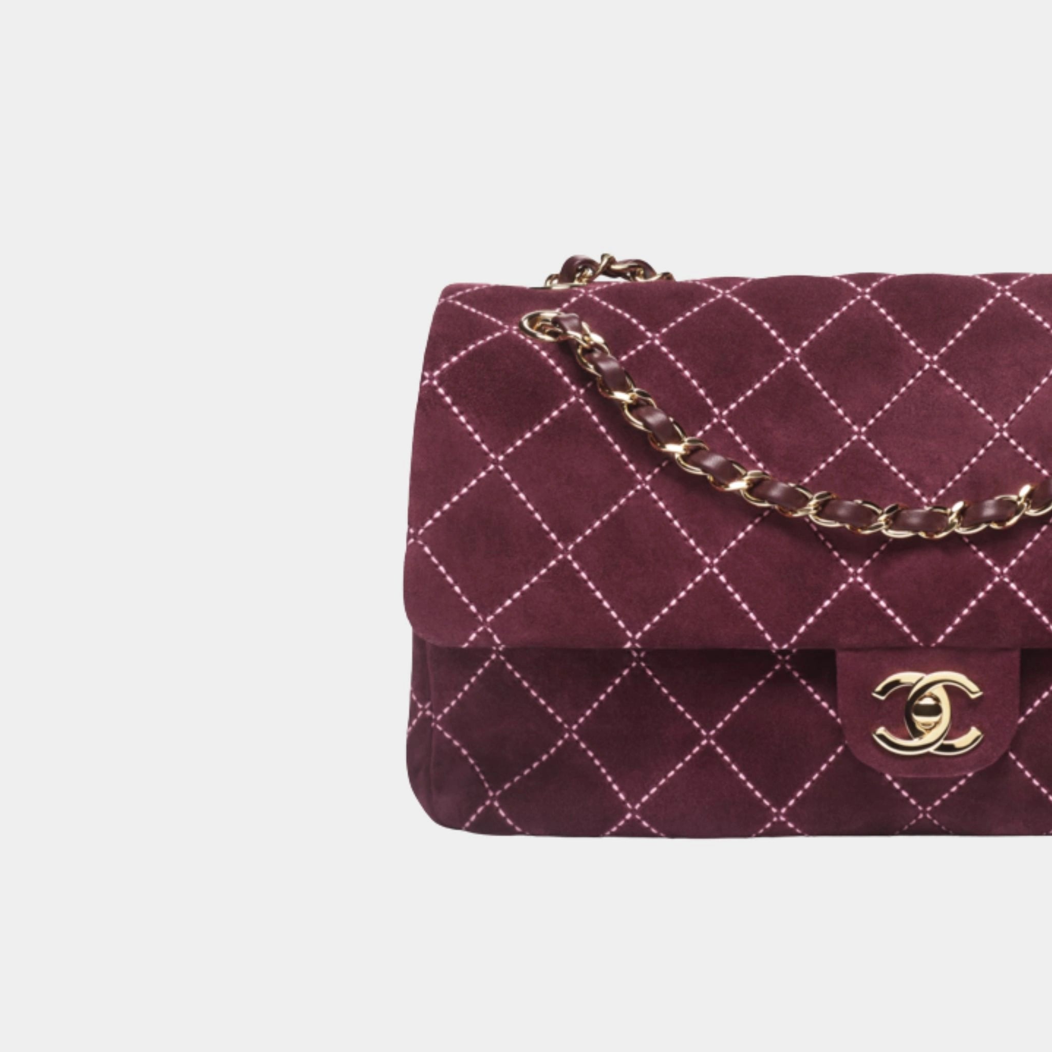 Chanel Maxi Flap Bag Suede Calfskin & Gold Metal, Burgundy