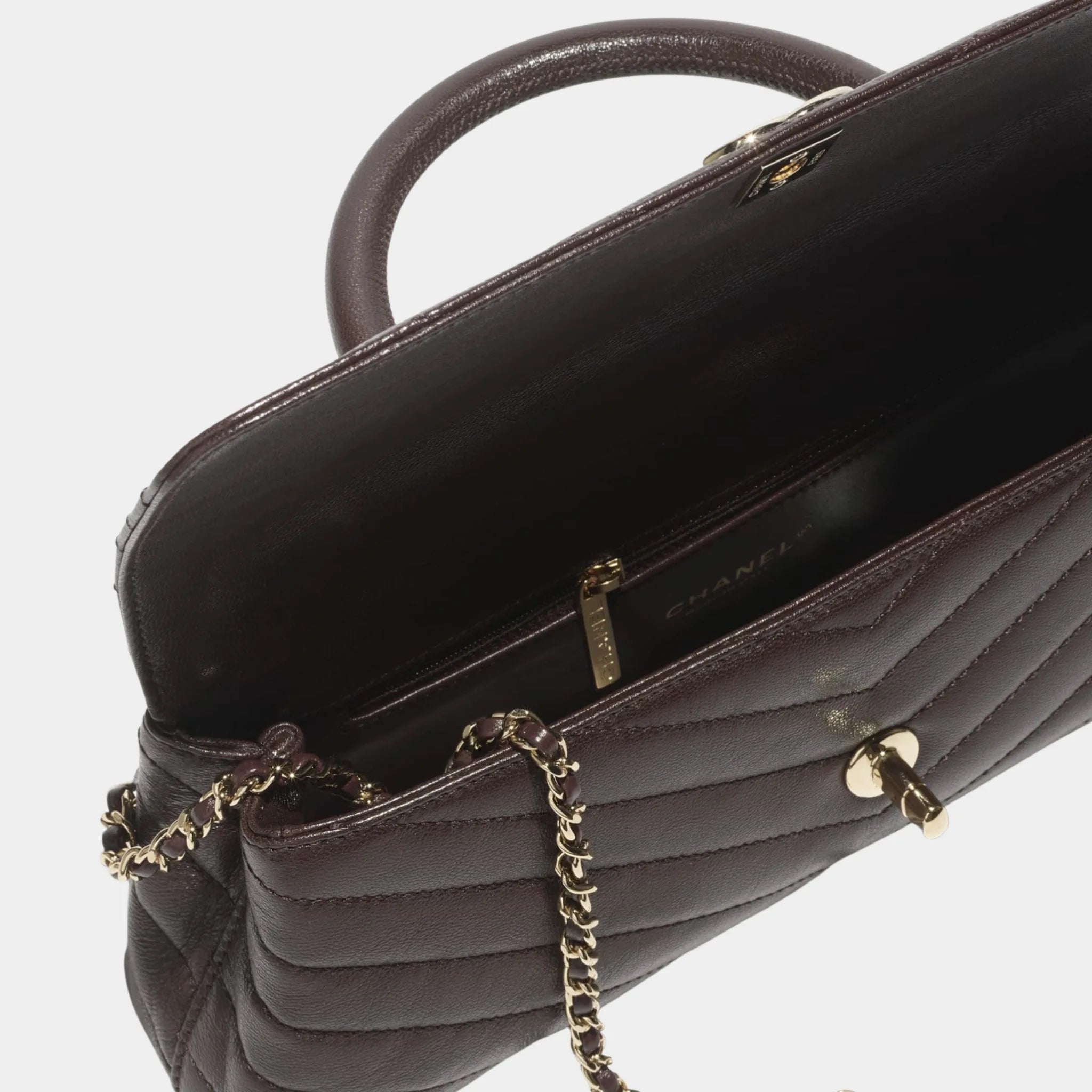 Chanel Maxi Flap Bag With Top Handle Leather & Gold tone Metal, Top