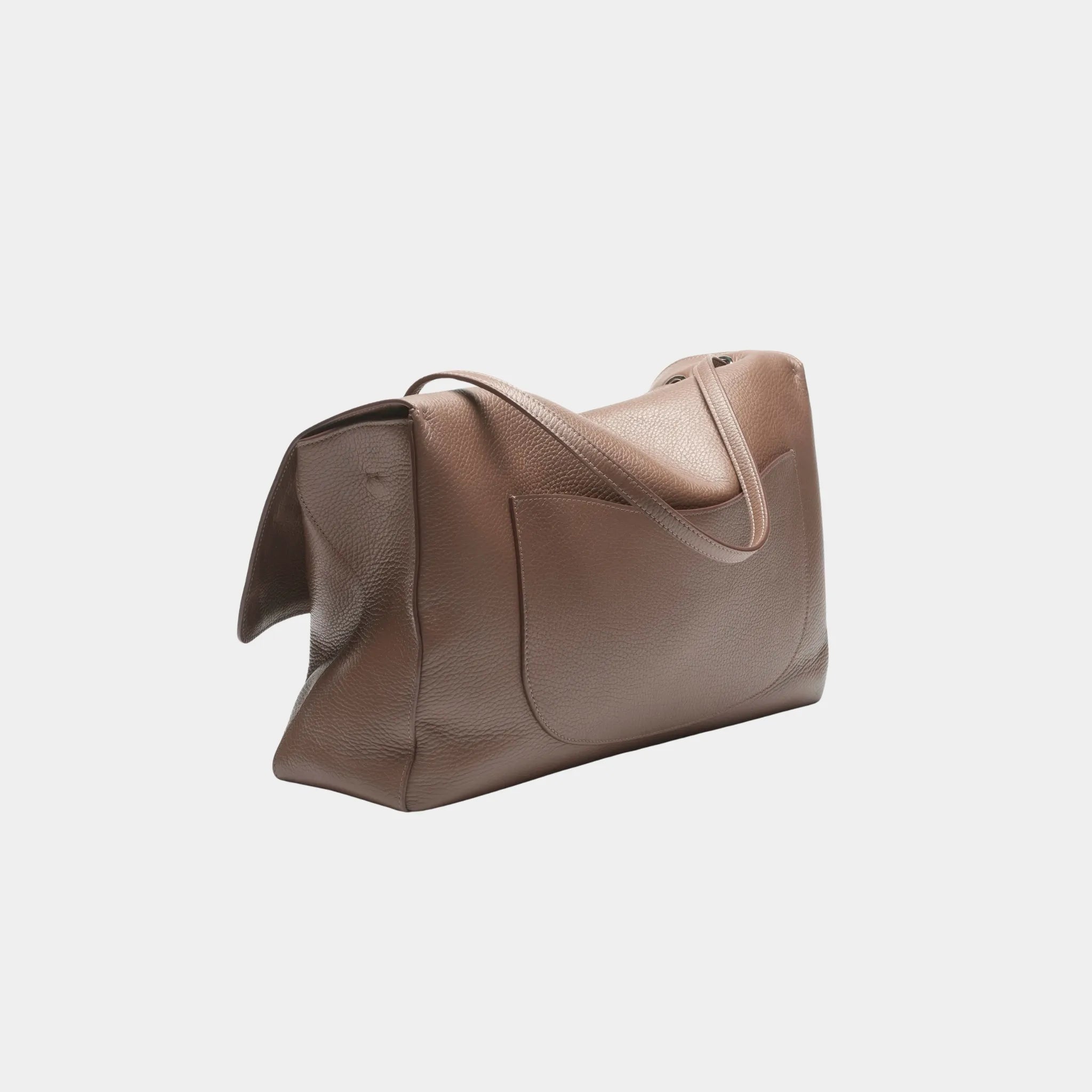 Chanel Maxi Flapbag in Grained Calfskin & Silver Metal, Light Brown, Back