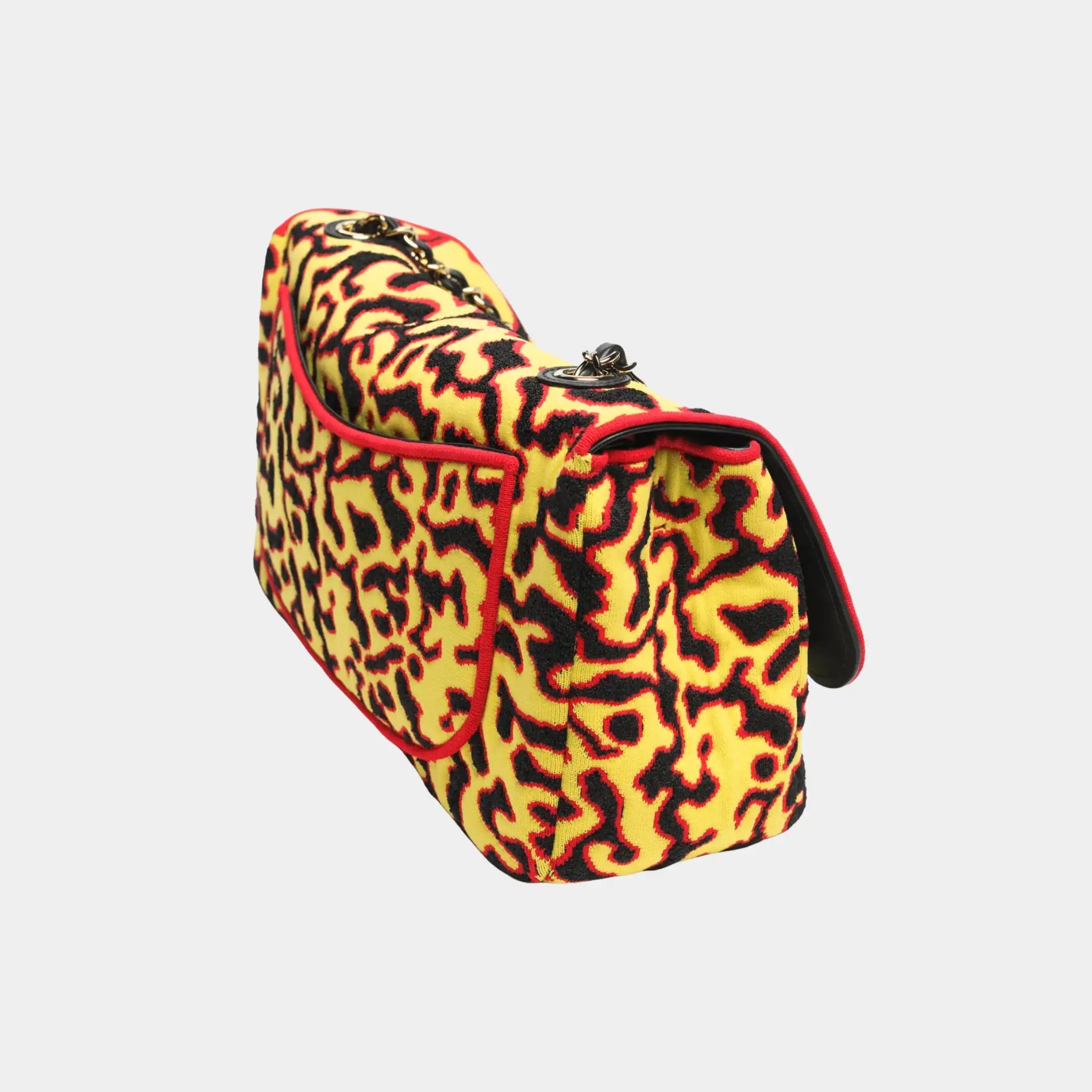 Chanel Maxi Flapbag Mixed Fibers & Gold-Tone Metal Yellow Black & Red, Back