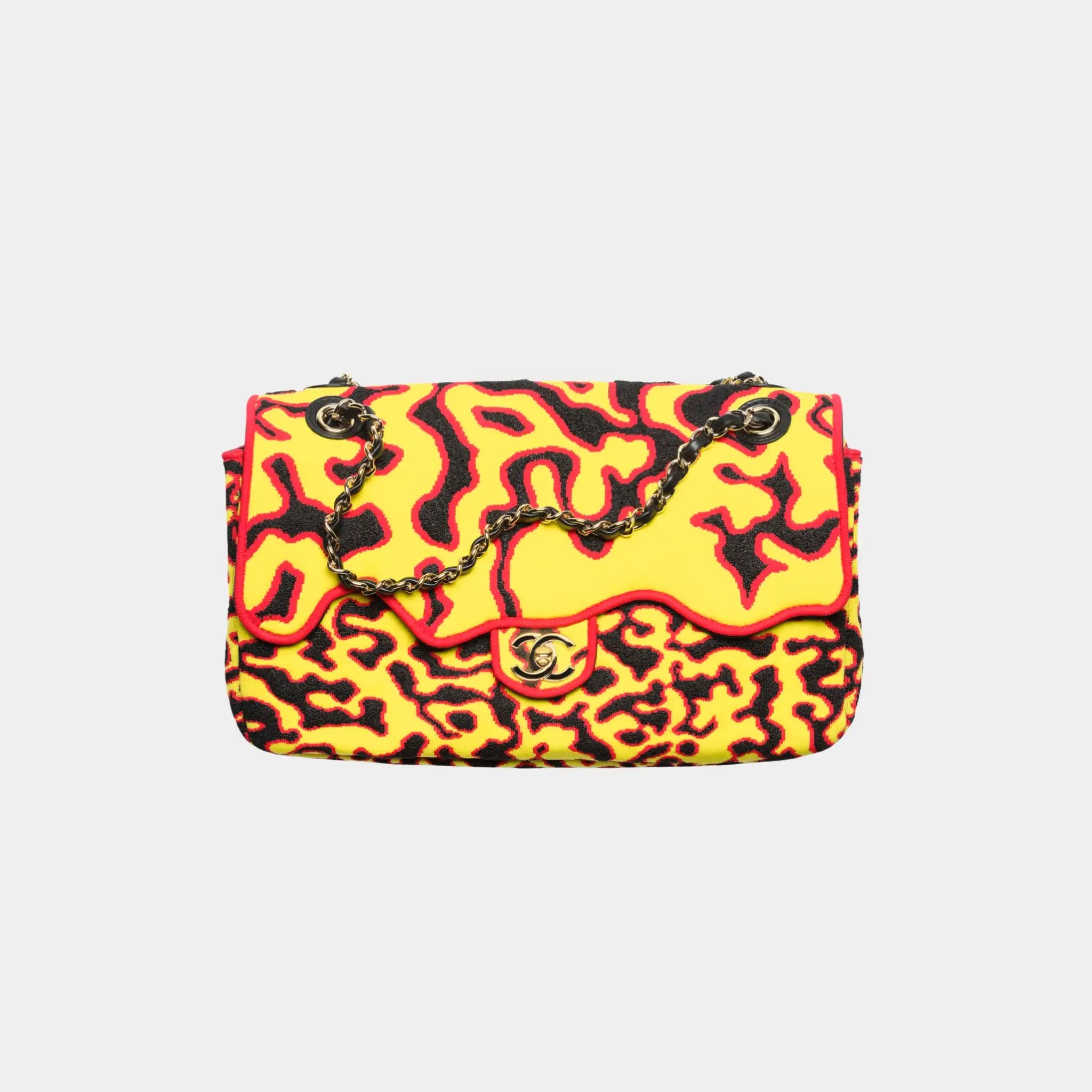 Chanel Maxi Flapbag Mixed Fibers & Gold-Tone Metal Yellow Black & Red, Front