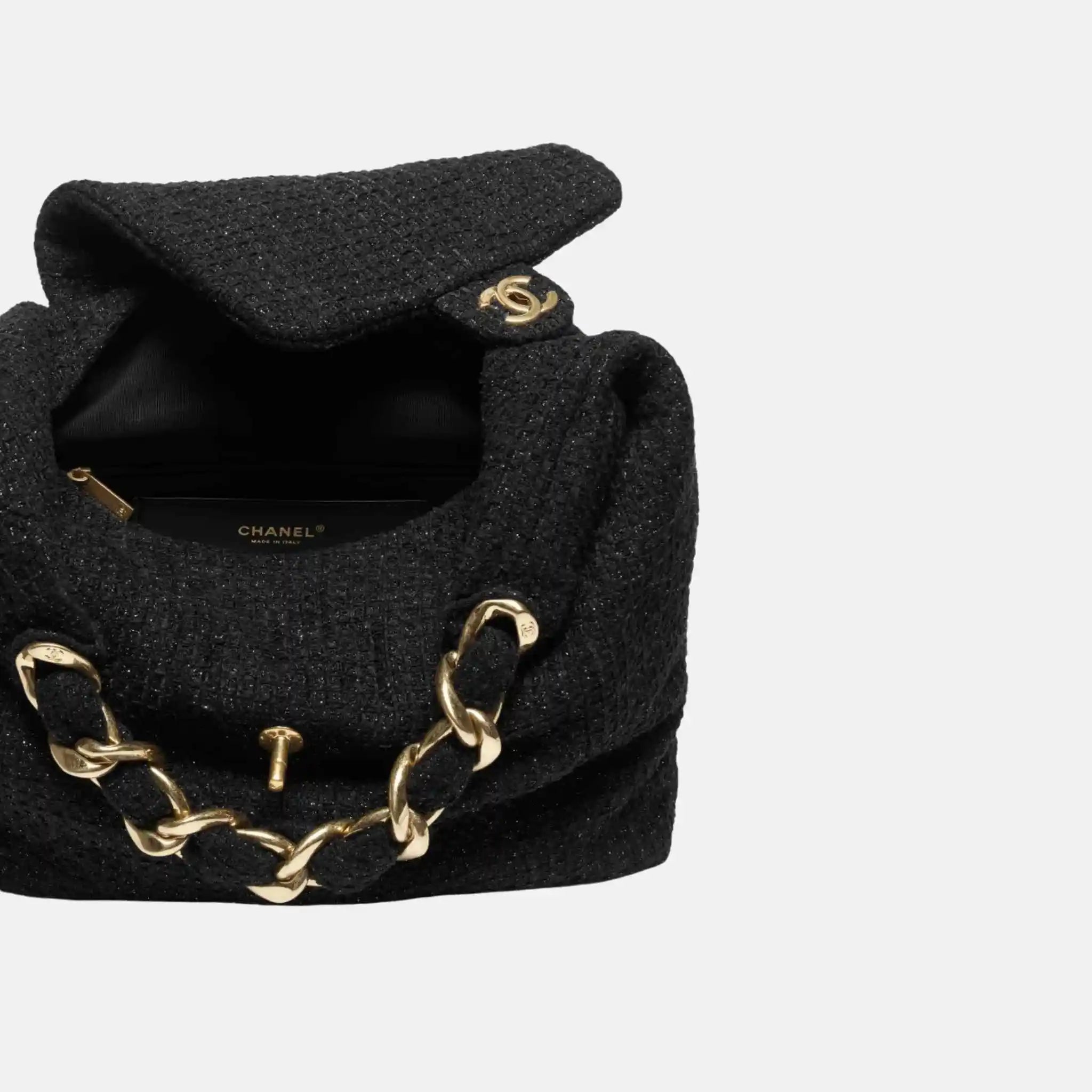 Chanel Maxi Hobo Bag Cotton Tweed Gold Tone Metal, Inside