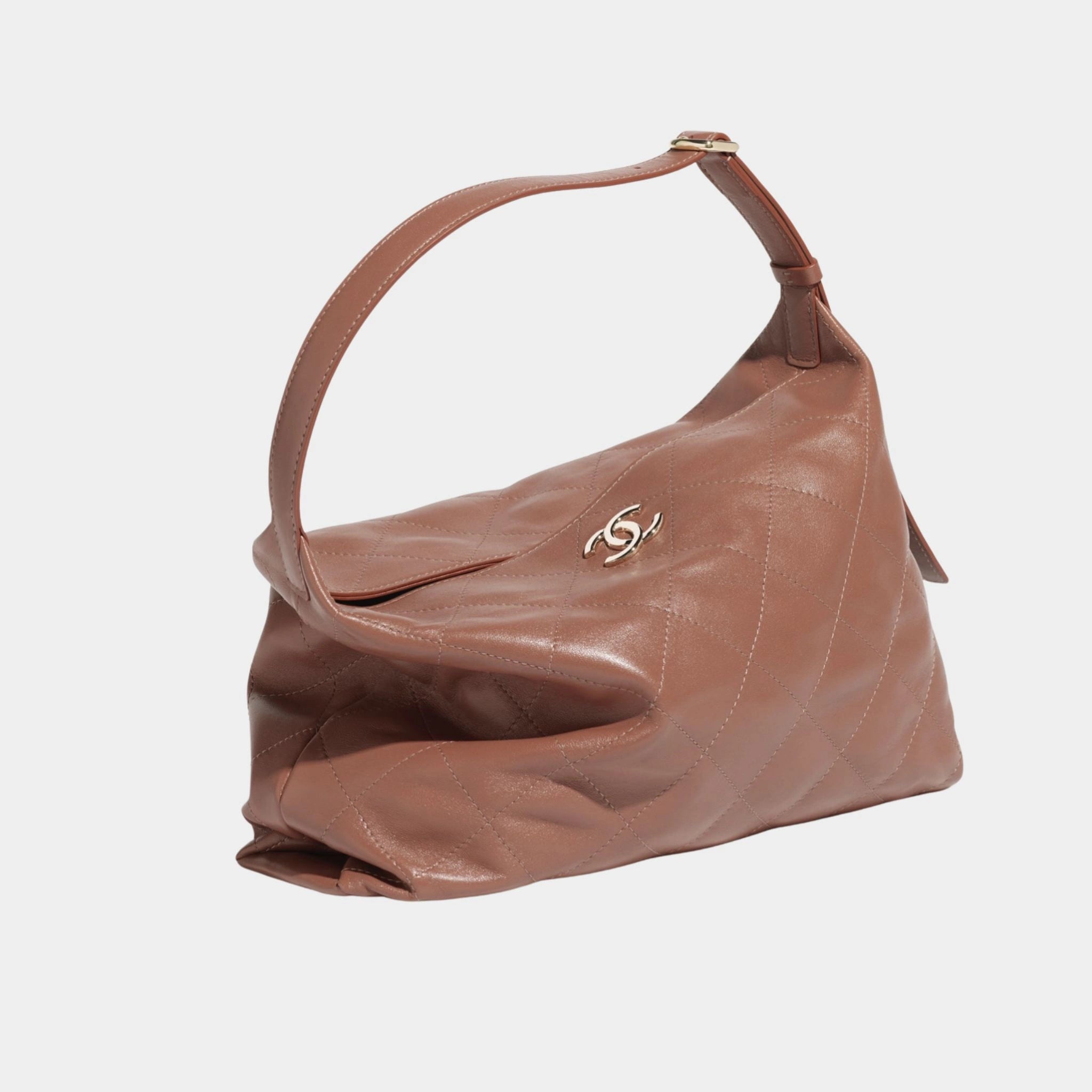 Maxi Hobo Bag Shiny Lambskin & Gold Tone Metal, Side