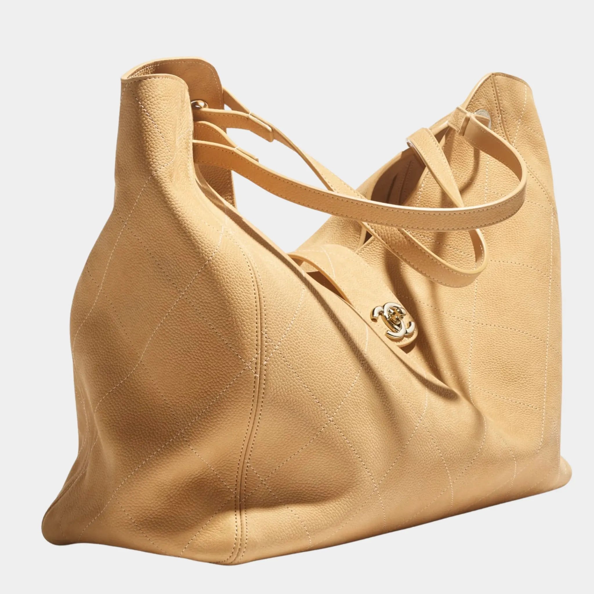 Maxi Shopping Bag Grained Nubuck Calfskin & Gold Tone Metal, Closeup