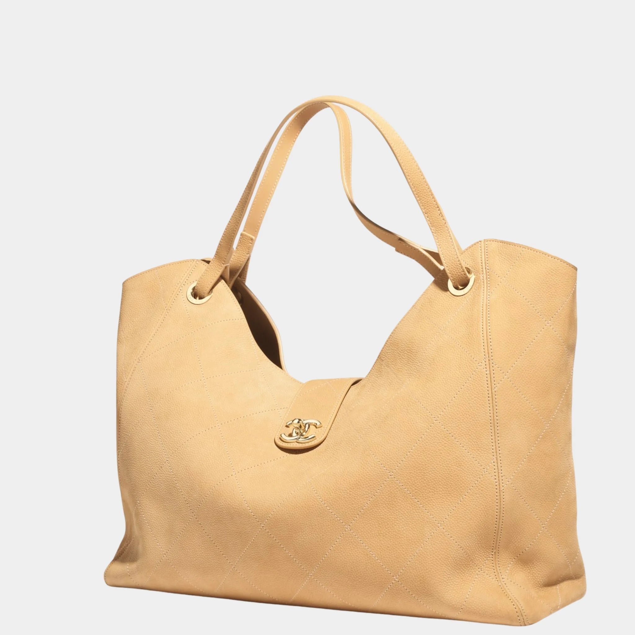 Maxi Shopping Bag Grained Nubuck Calfskin & Gold Tone Metal, Side