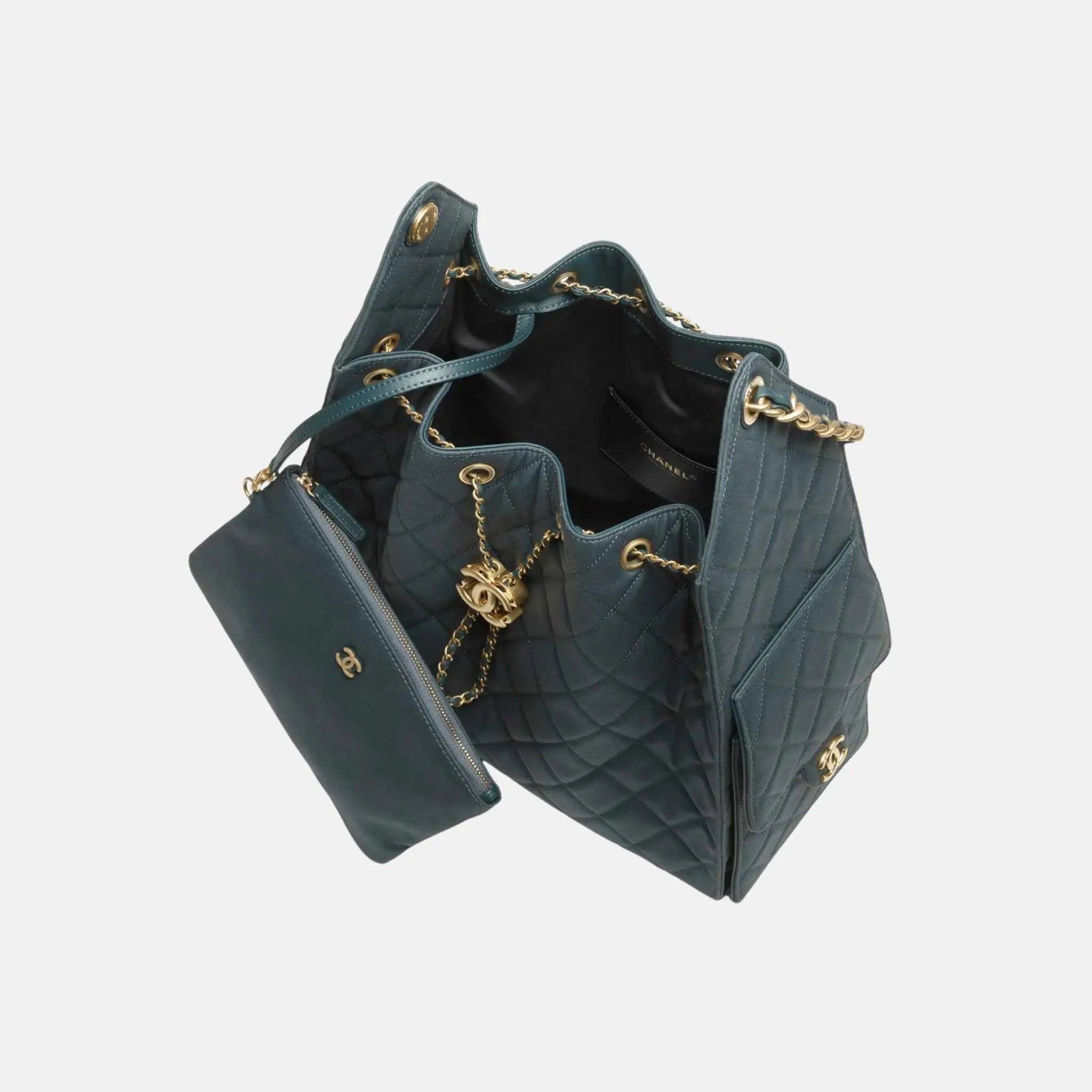 Chanel Medium Chanel 25 Bag in Dark Blue Canvas and Gold Metal, Inside