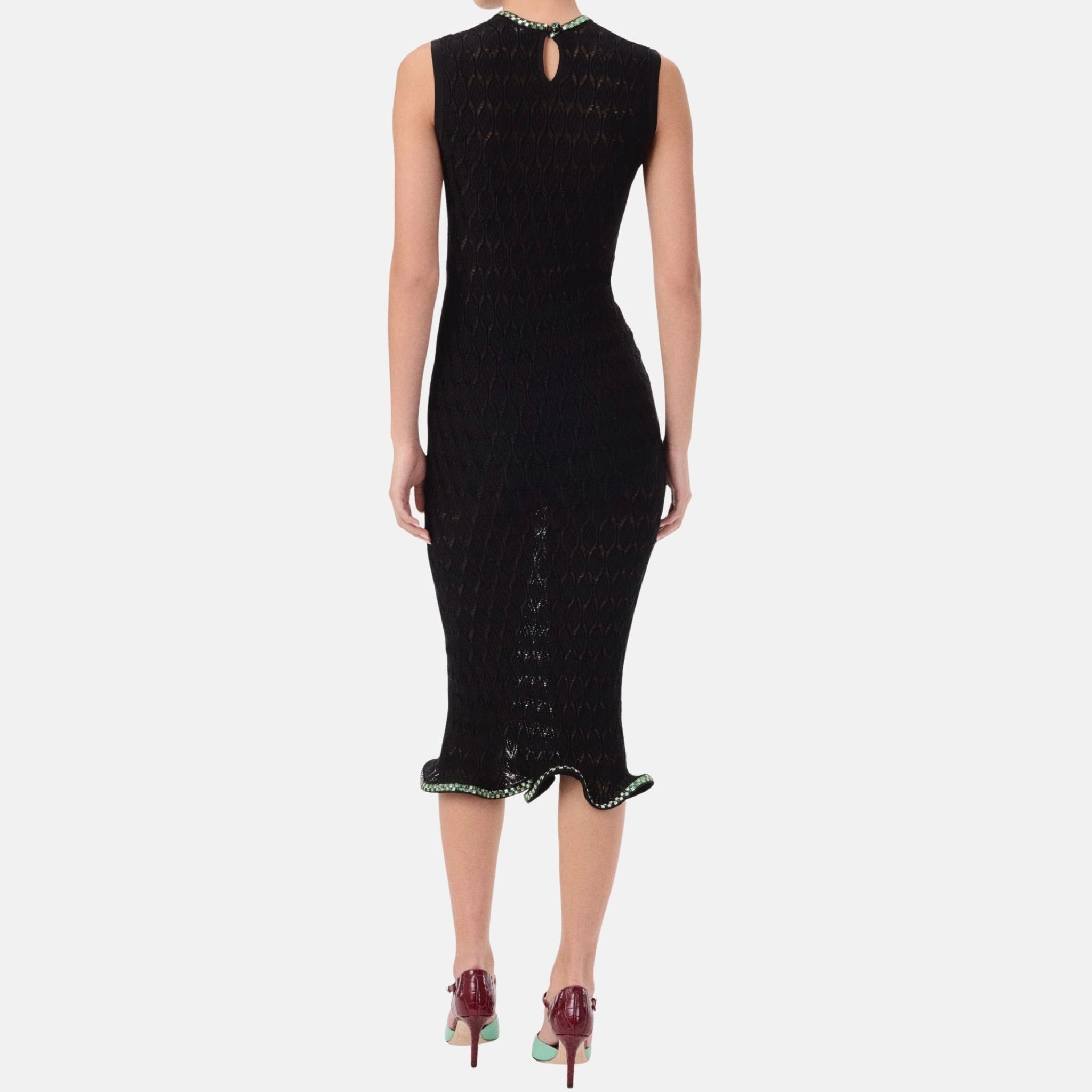 Chanel Chanel Midi Dress Embroidered Silk in Black Silver and Green, Back
