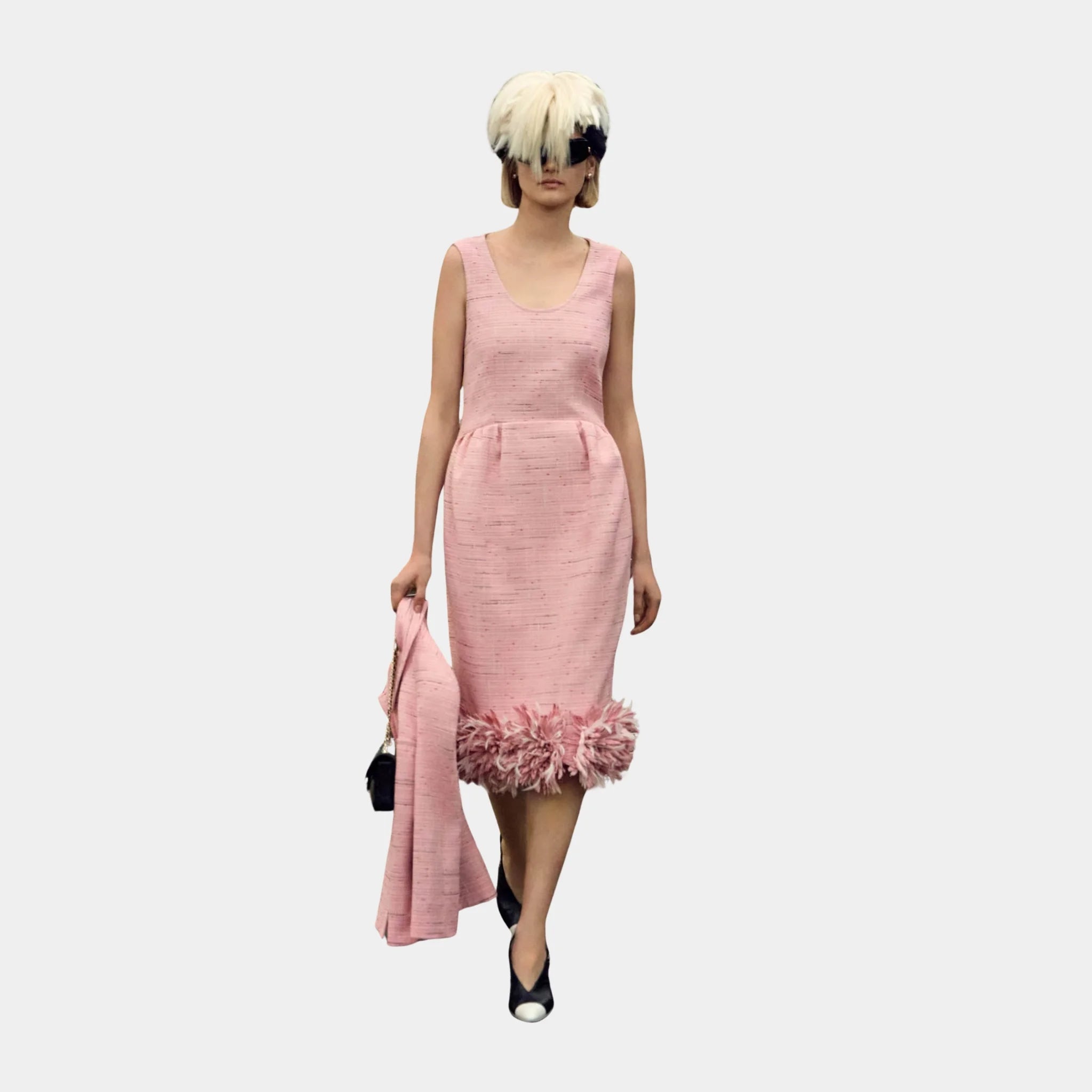 Chanel Midi Dress in Cotton Silk & Mixed Fibres in Pink, Front