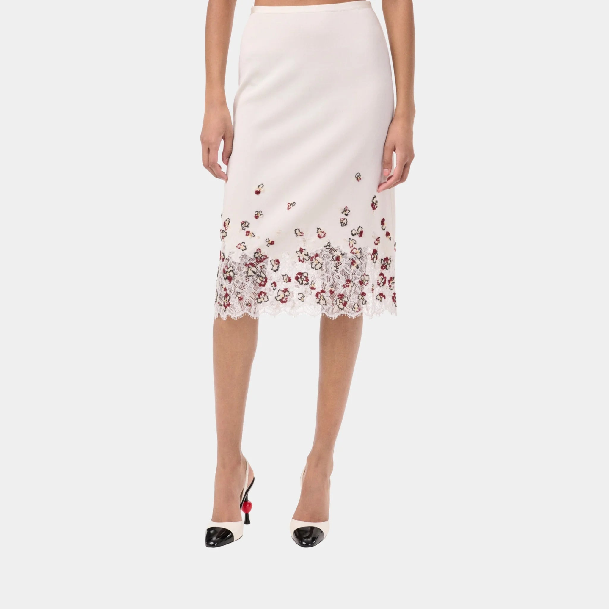 Chanel Midi Skirt Embroidered Silk Seed Beads & Glass Tubes, Front