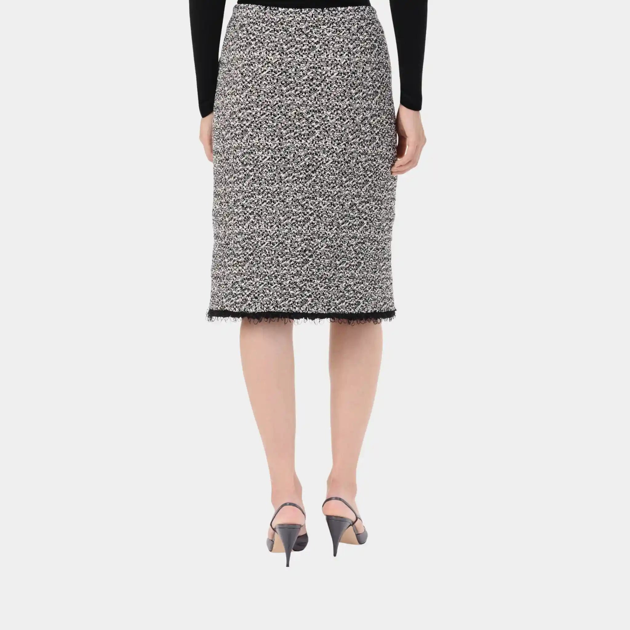 Chanel Midi Skirt in White & Black Cotton, Back