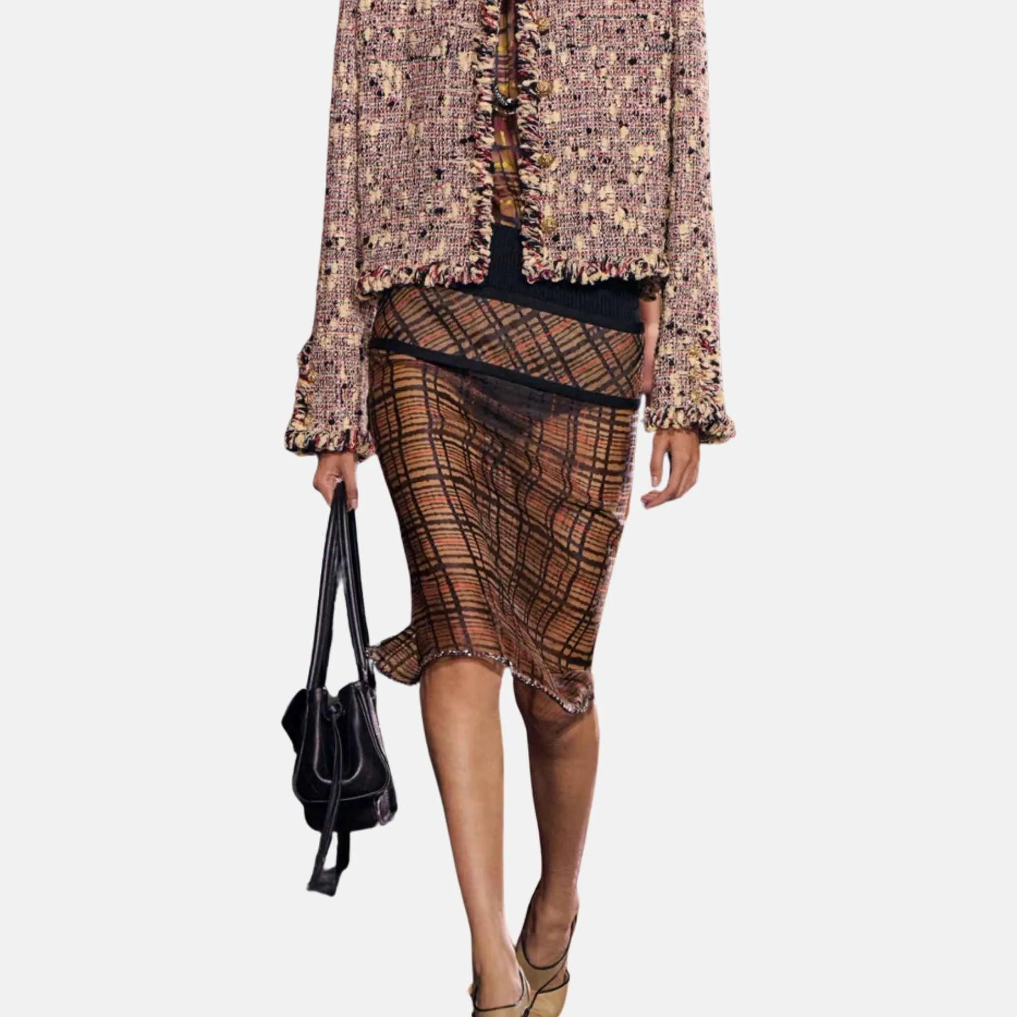 Midi Skirt Mixed Fiber Twill Black Red