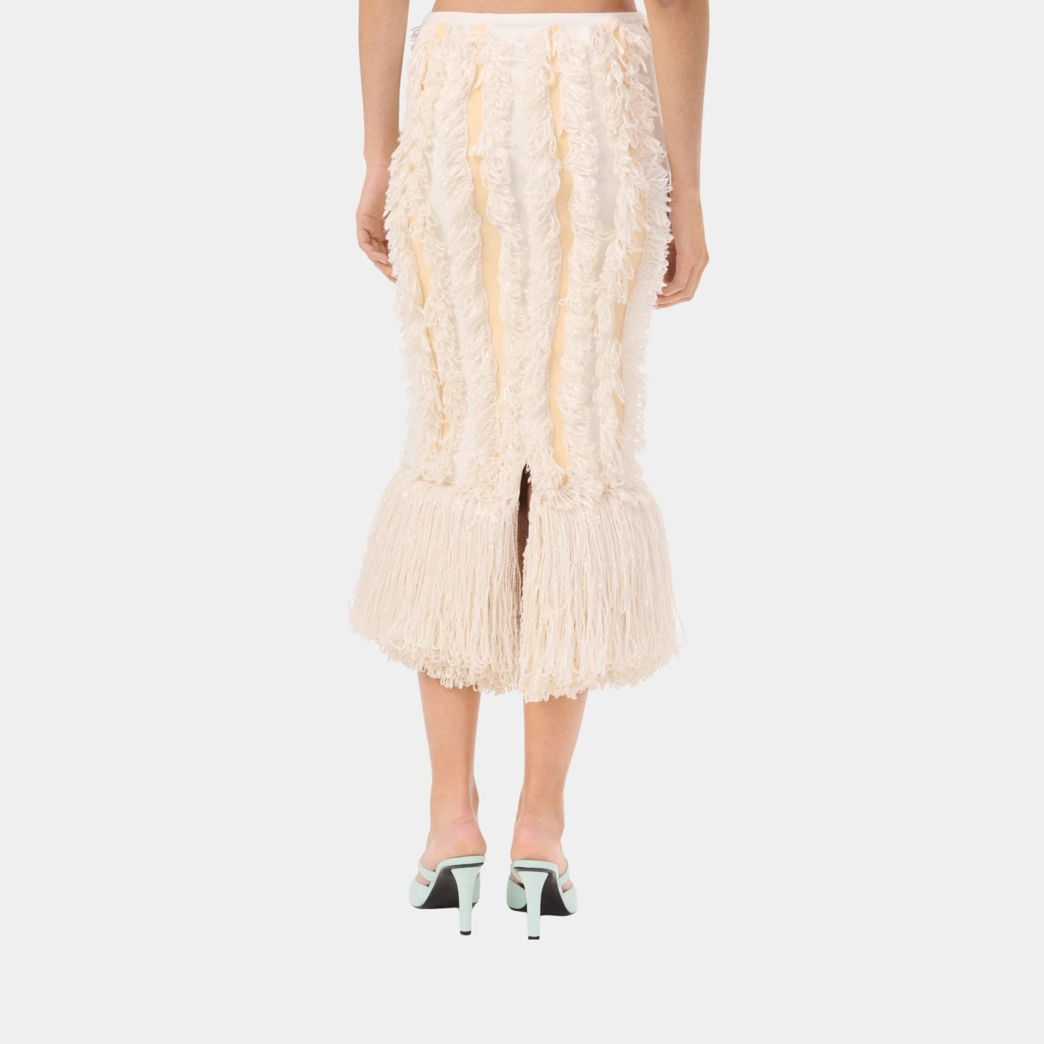 Chanel Midi Skirt Silk & Mixed Fibres in Ecru & White, Back
